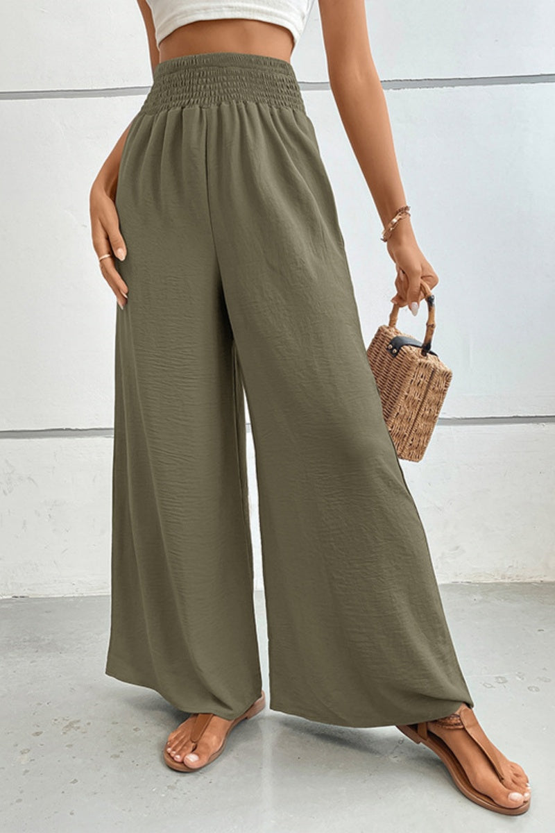 Smocked High Waist Wide Leg Palazzo Pants