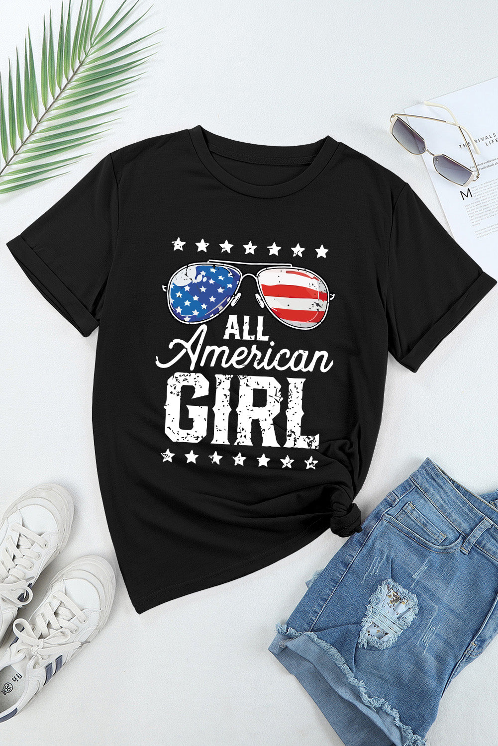 Patriotic Graphic Blend Tee Trendy Independence Day Top