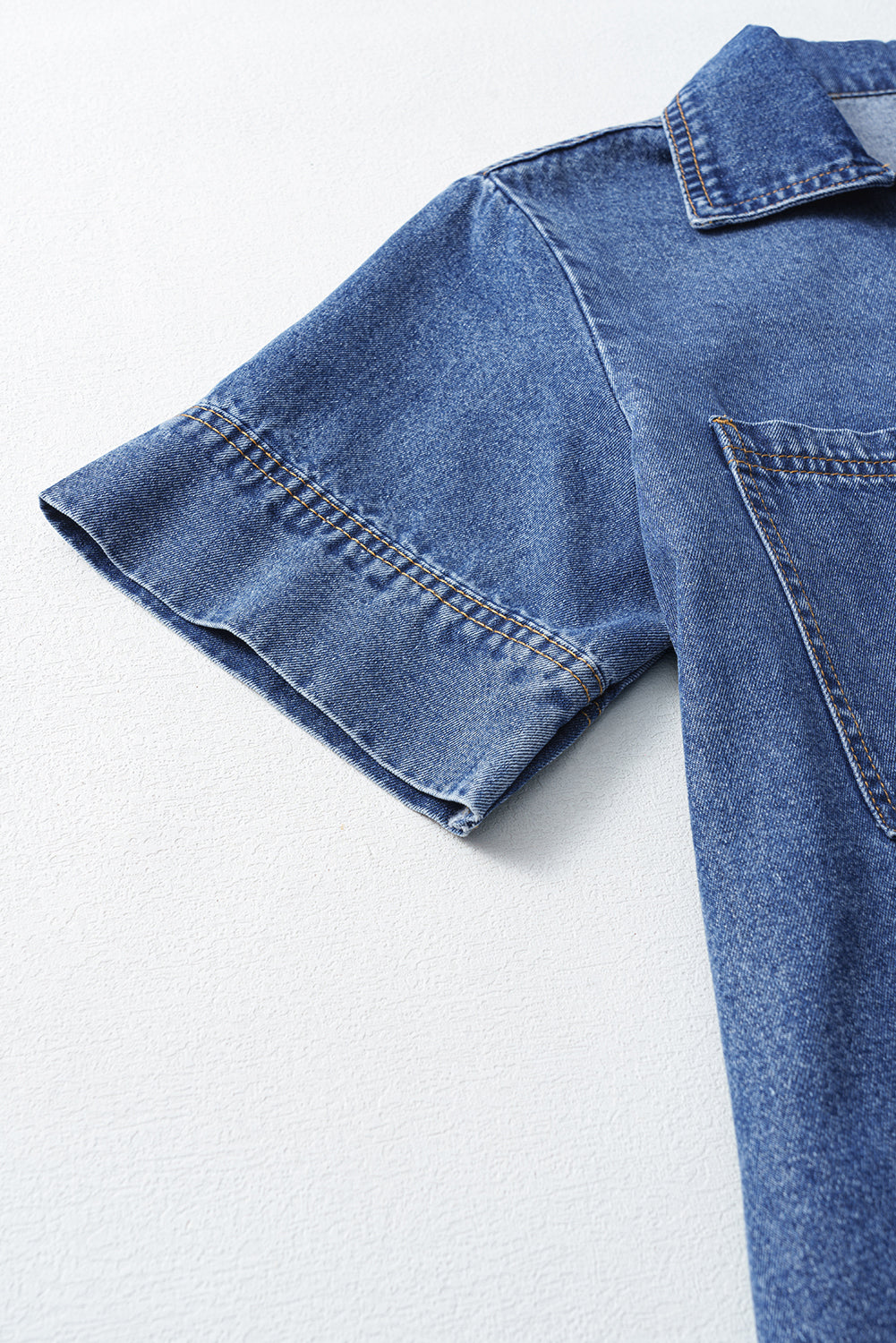 Turn-Down Collar Pocket Denim Shift Mini Dress for Casual Days