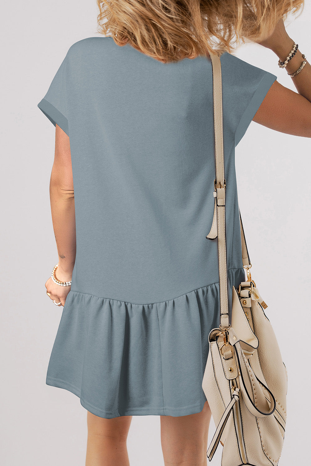 Solid Color Cap Sleeve Drop Waist T Shirt Dress