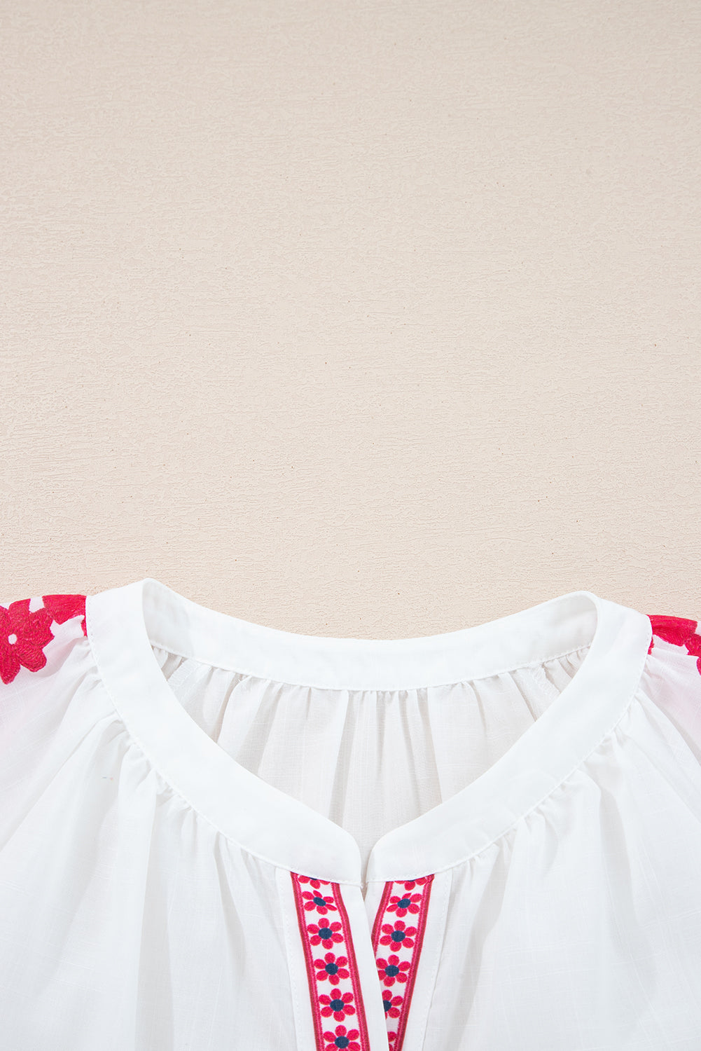 White Floral Embroidered Puff Long Sleeve Casual Shirt