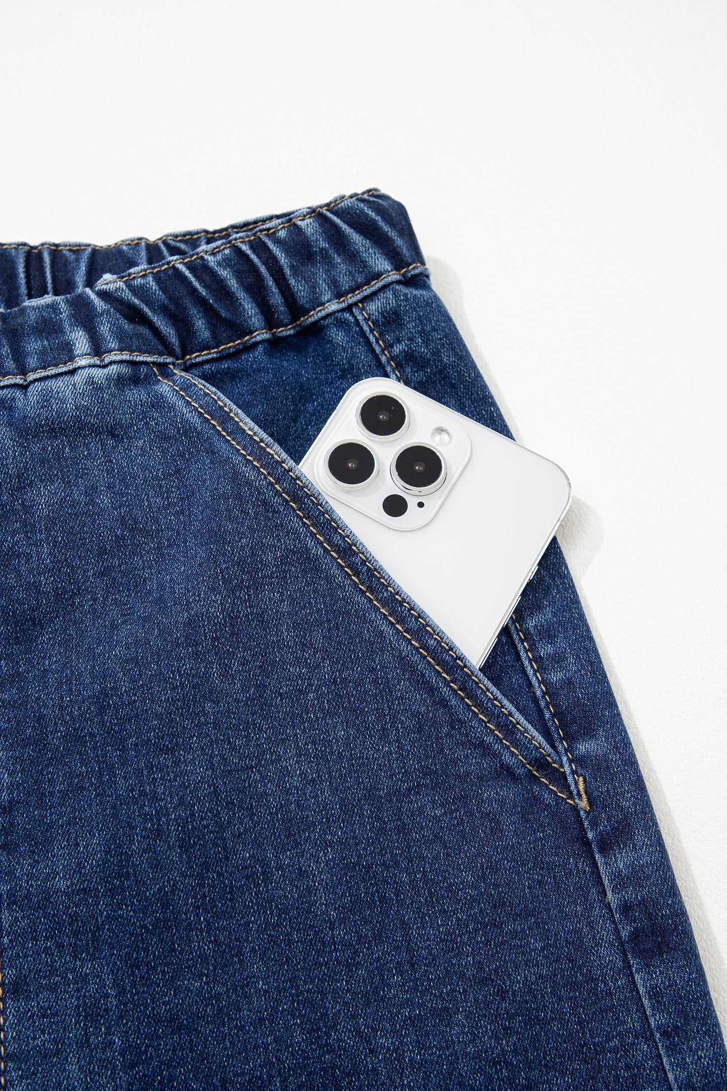 Beau Blue Drawstring Seam Detail Raw Hem Wide Leg Denim Pants