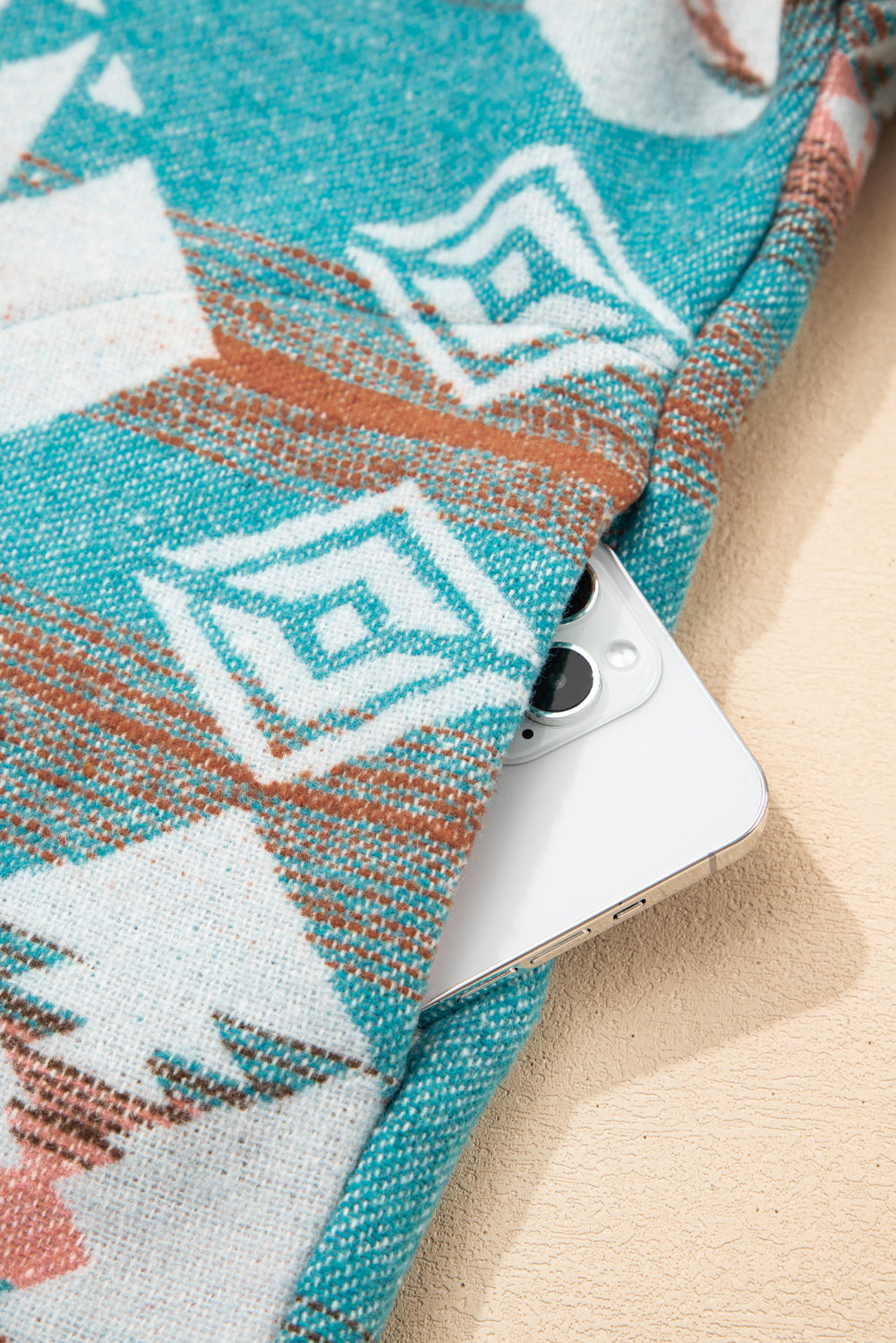 Khaki Quarter Zip Elastic Cuffs Aztec Sweatshirt