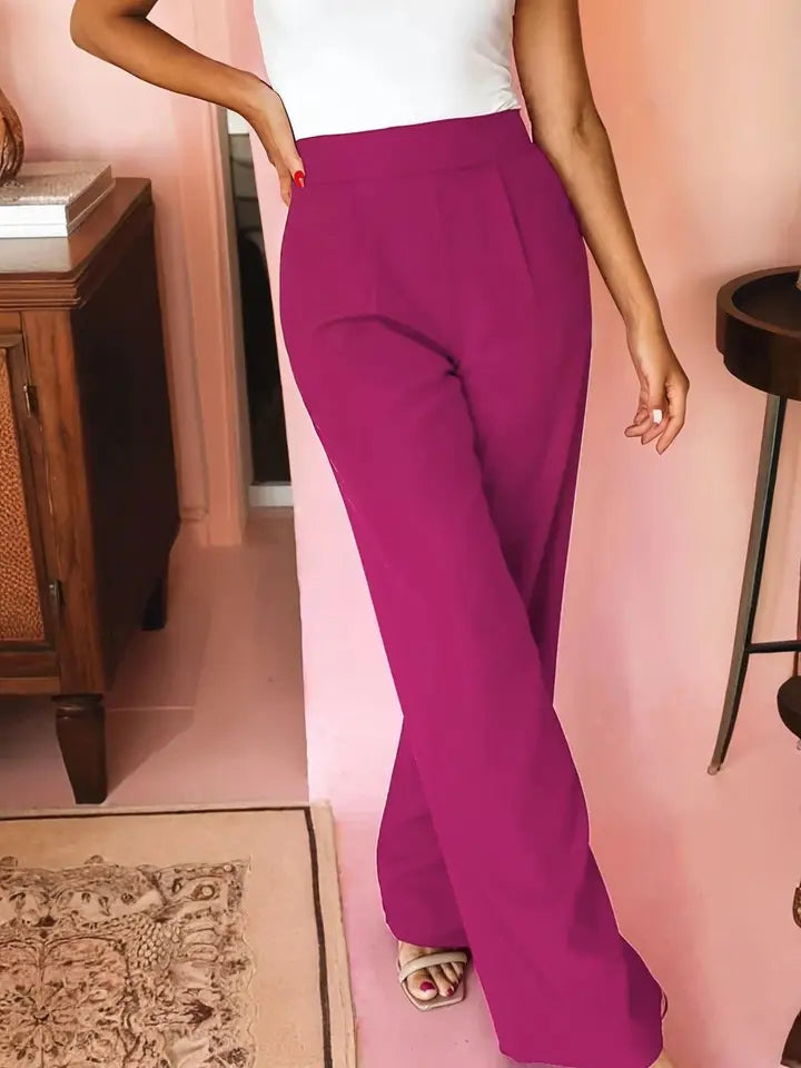 Black Pleated Detail Pull On High Elastic Waist Loose Straight Pants