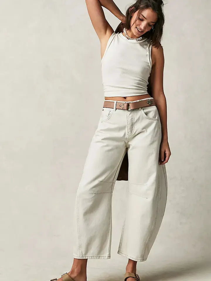 Washed Balloon Leg Denim Jeans With Belt