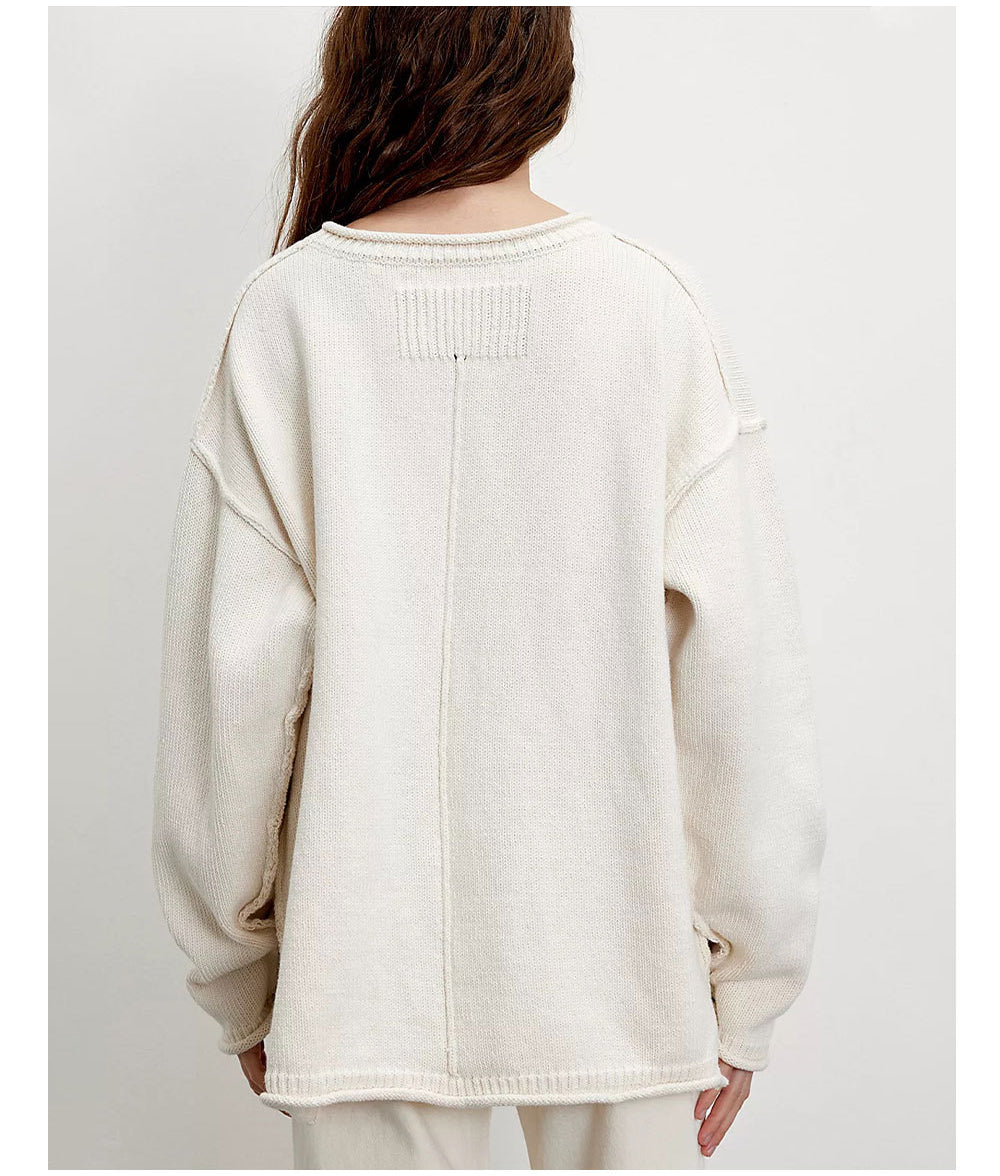 Oversized Crewneck Knit Sweater | Solid Color Pullover
