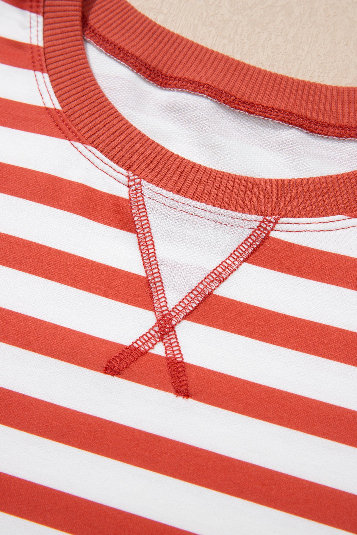 Khaki Stripe Short Bubble Sleeve T Shirt