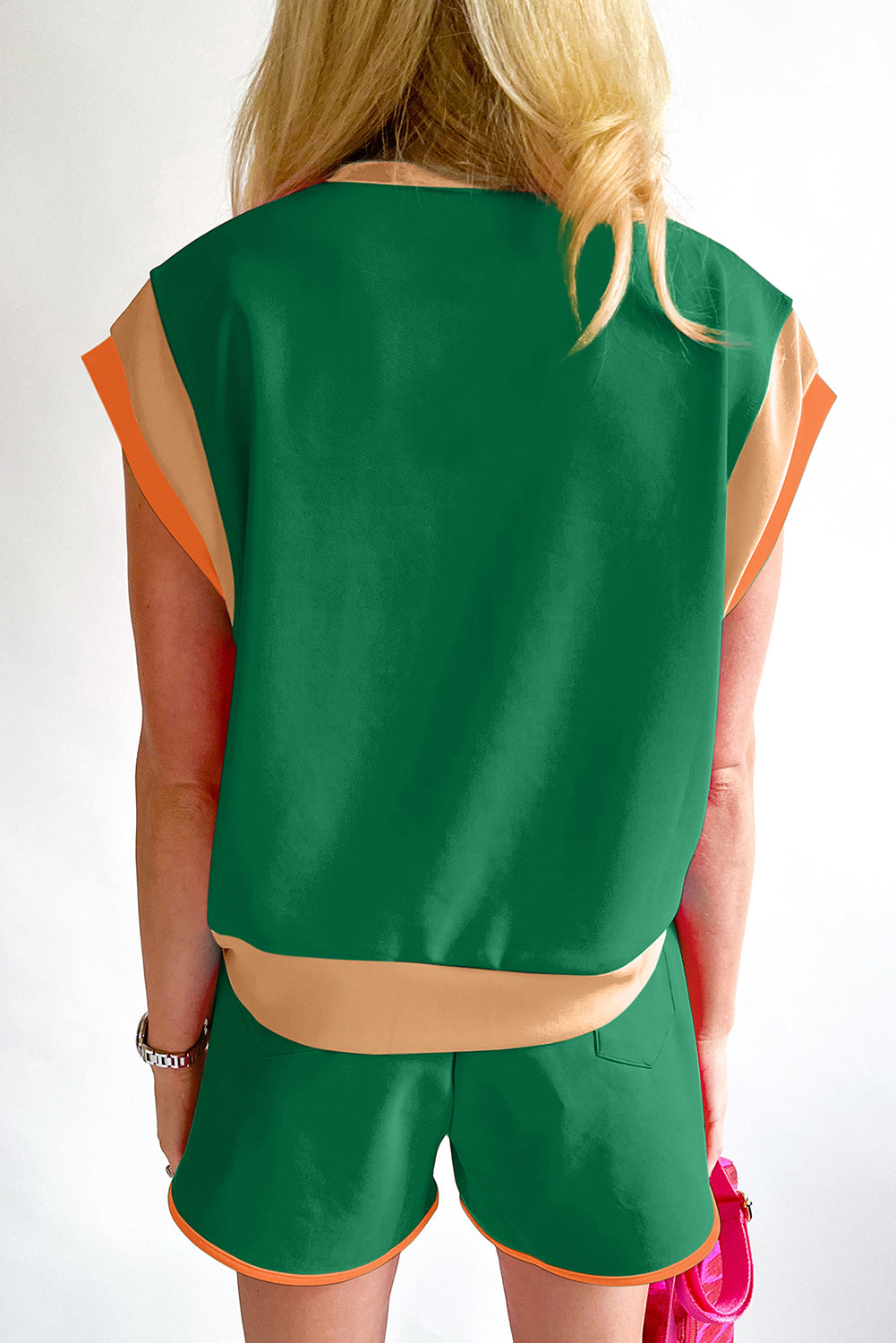 Solid Color Contrast Trim Cap Sleeve Tee Shorts Set