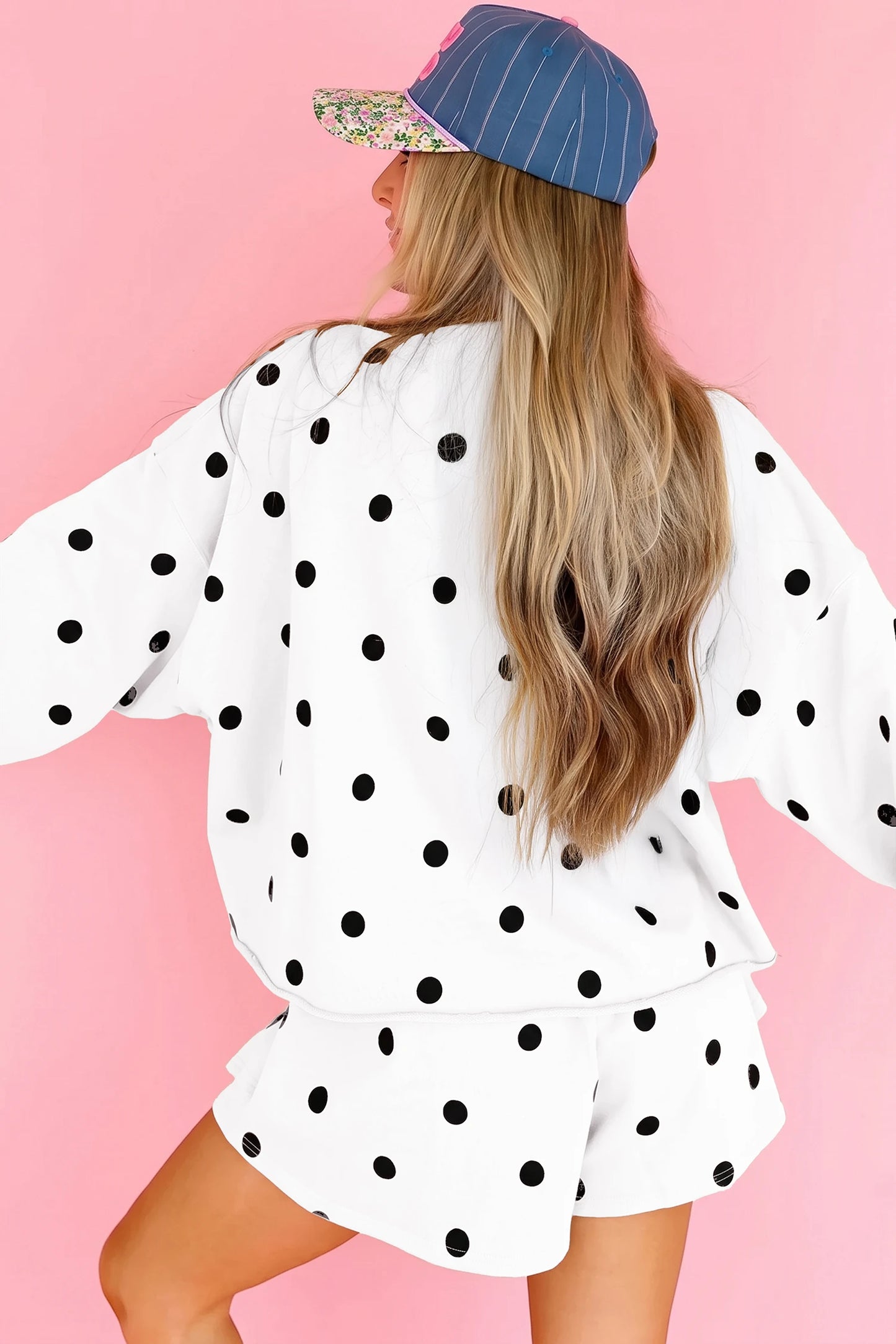 Brown Polka Dot Raw Hem Relaxed Pullover Loose Skort Two Piece Set