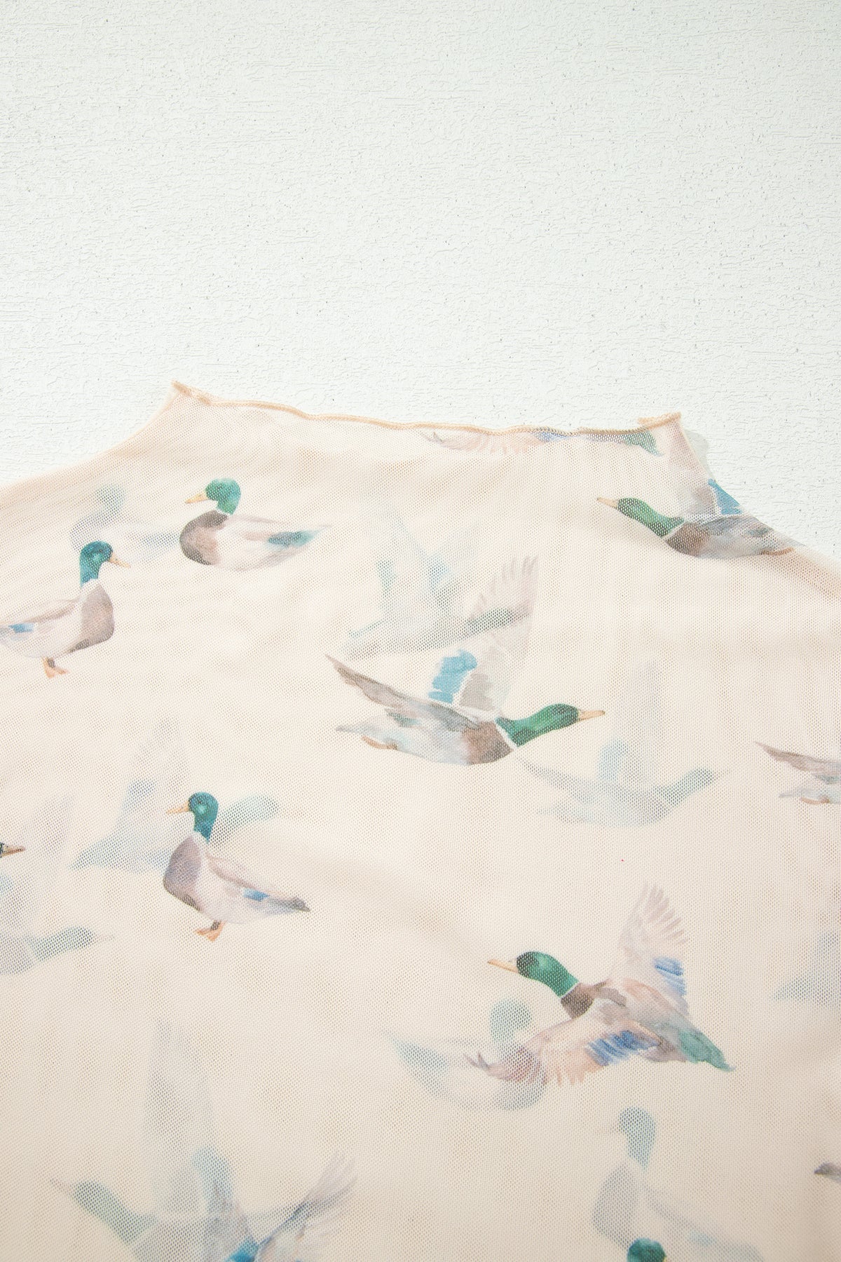 Western Duck Print Mesh Top Western High Neck Fitted