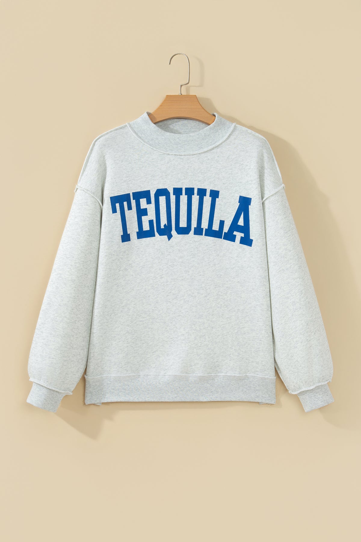 Light Grey TEQUILA/HUNGOVER Reversible Print Mock Neck Oversized Sweatshirt