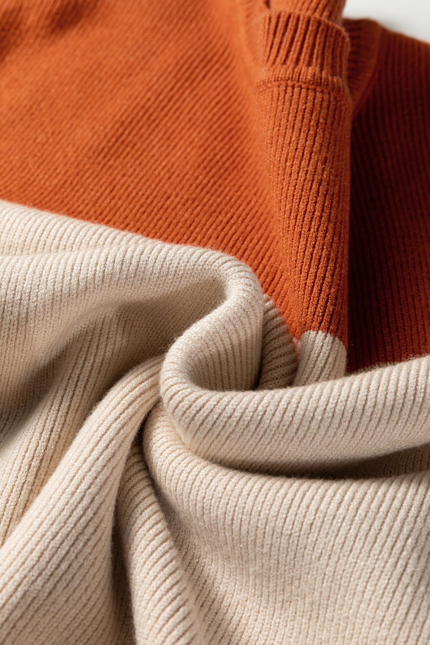 Green Color Block Plain Ribbed Knit Baggy Sweater