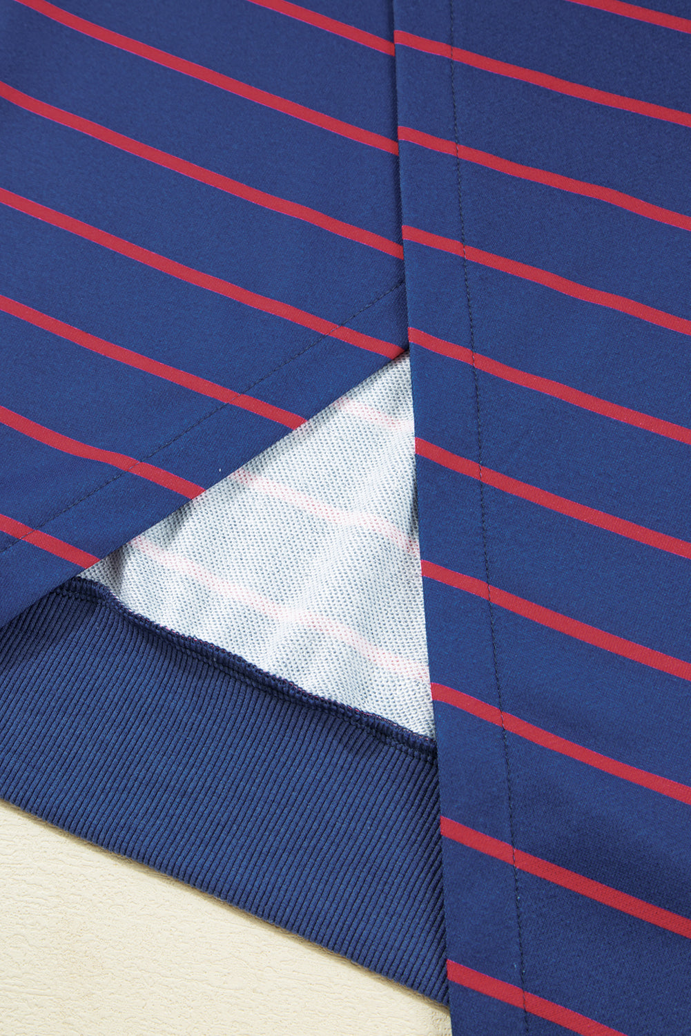 Blue Stripe Stylish Overlap Detail Drop Shoulder Pullover Sweatshirt