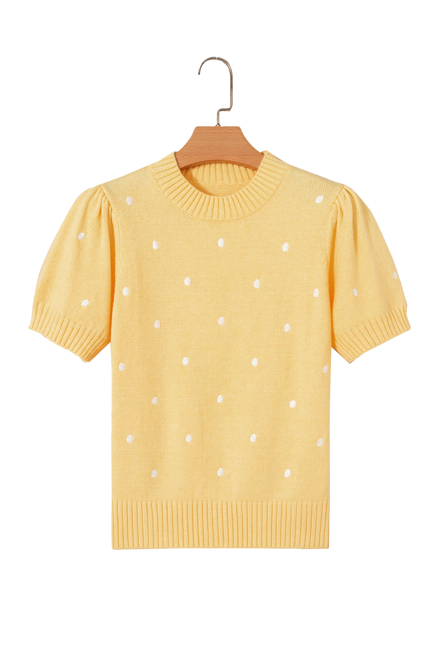 Chestnut Elegant Polka Dot Bubble Short Sleeve Sweater