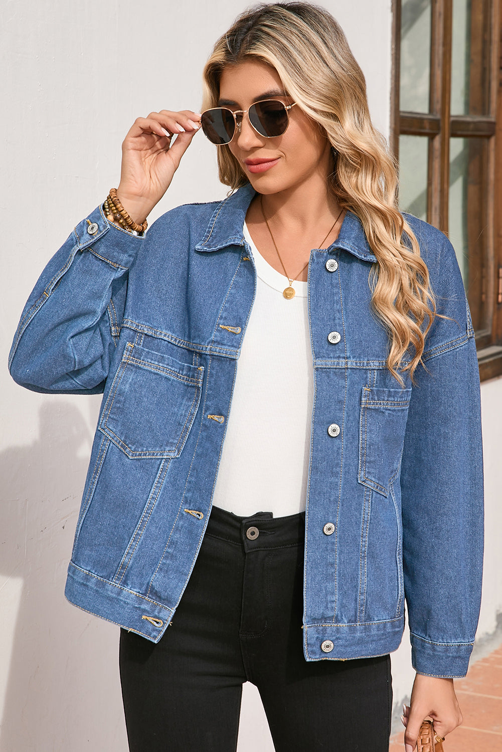 Washed Oversize Pocketed Denim Jacket