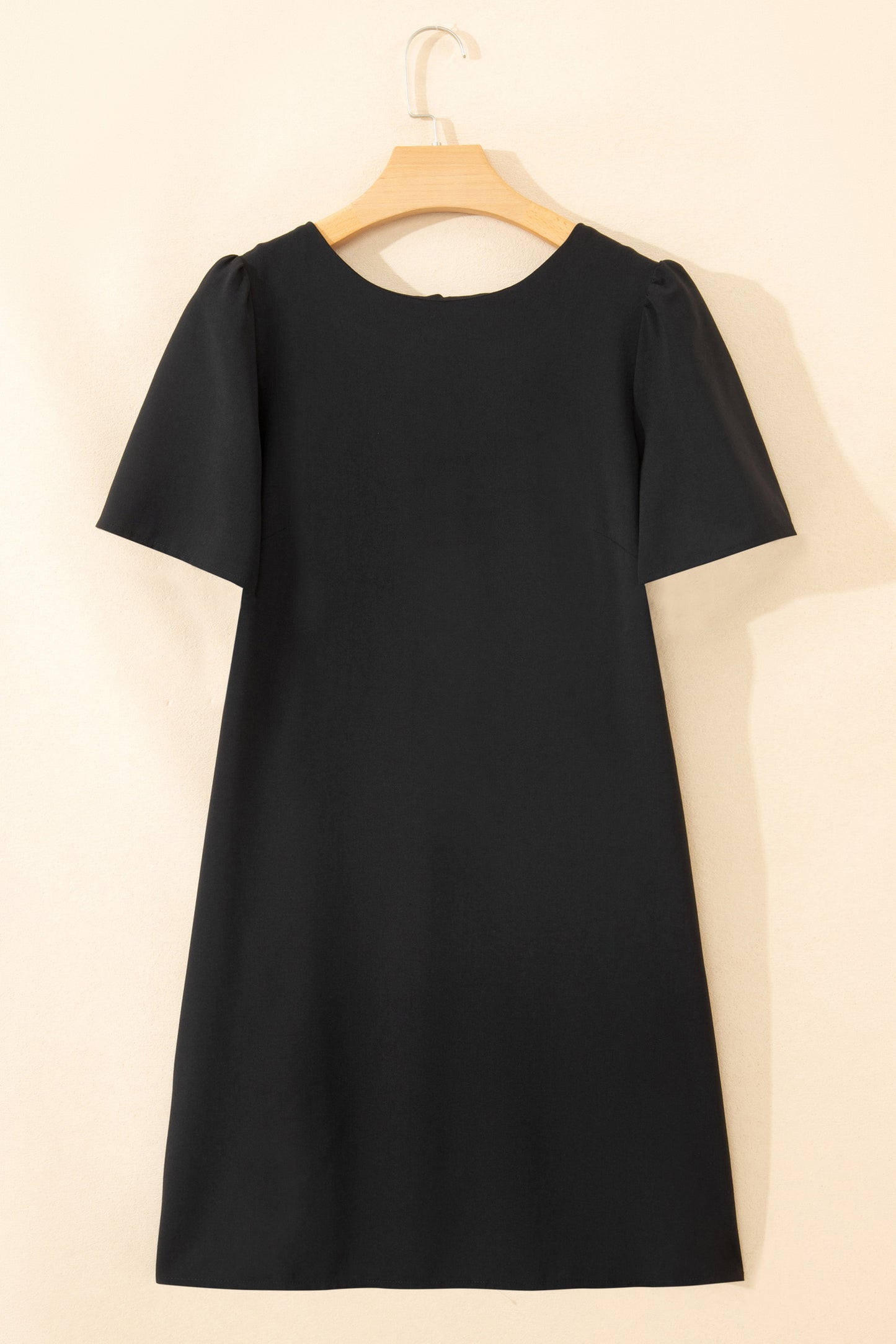 Solid Knit Mini Dress Casual Puff Sleeve Shift Dress