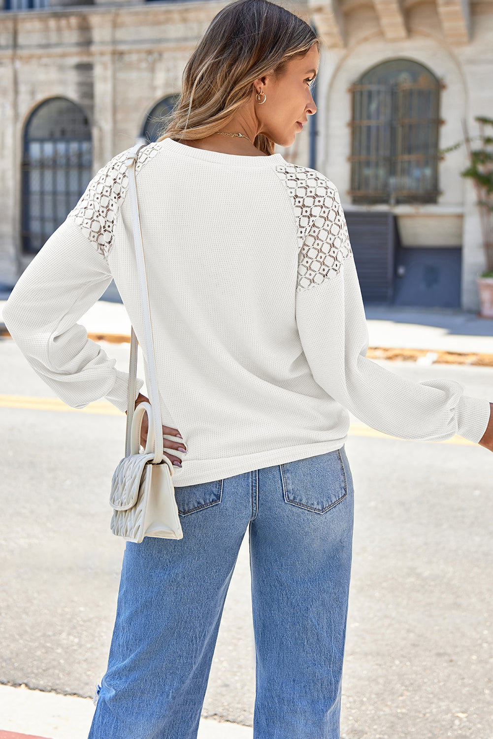 Black Lace Long Sleeve Textured Pullover