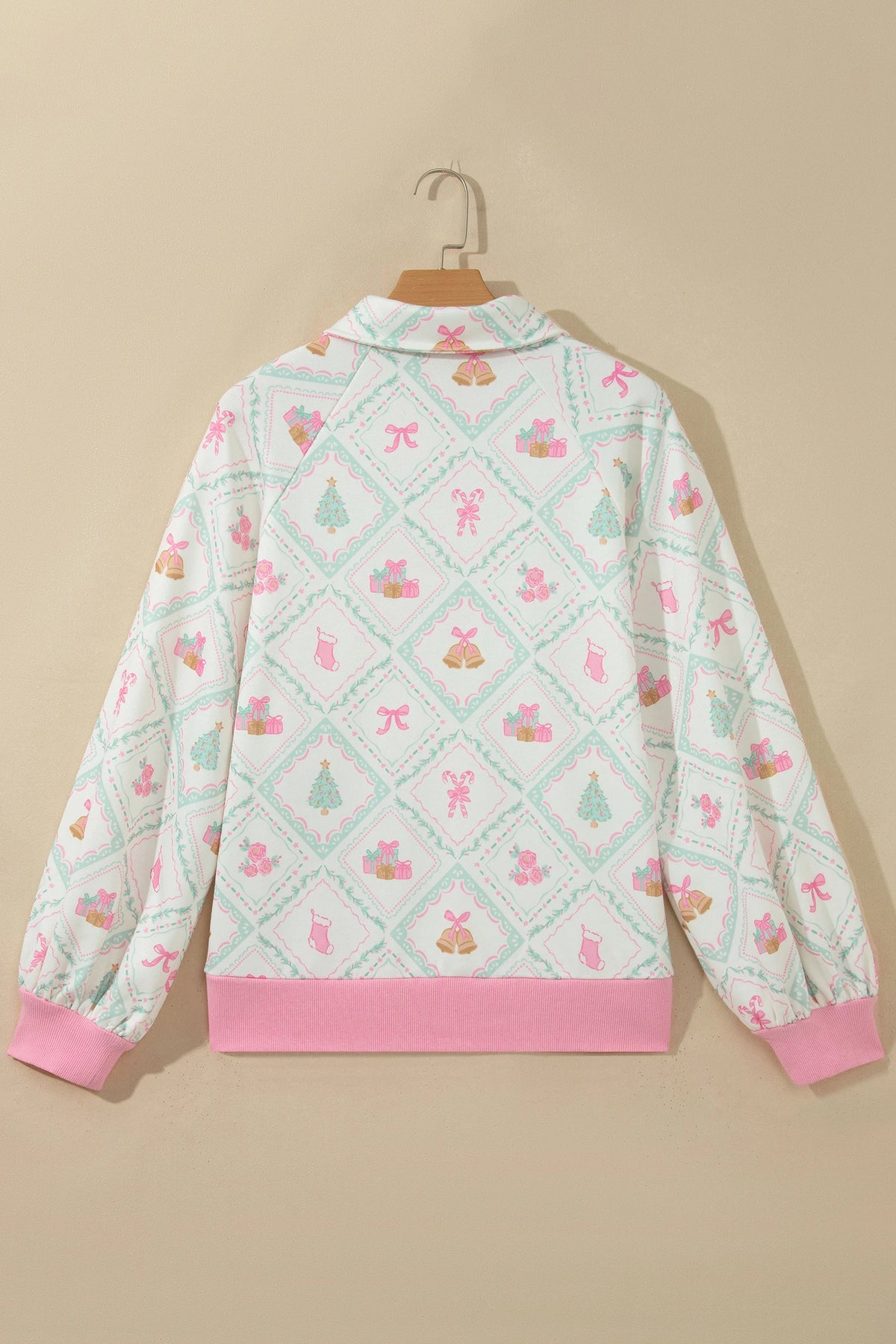 White Christmas Patchwork Collar Long Sleeve Pullover Sweatshirt