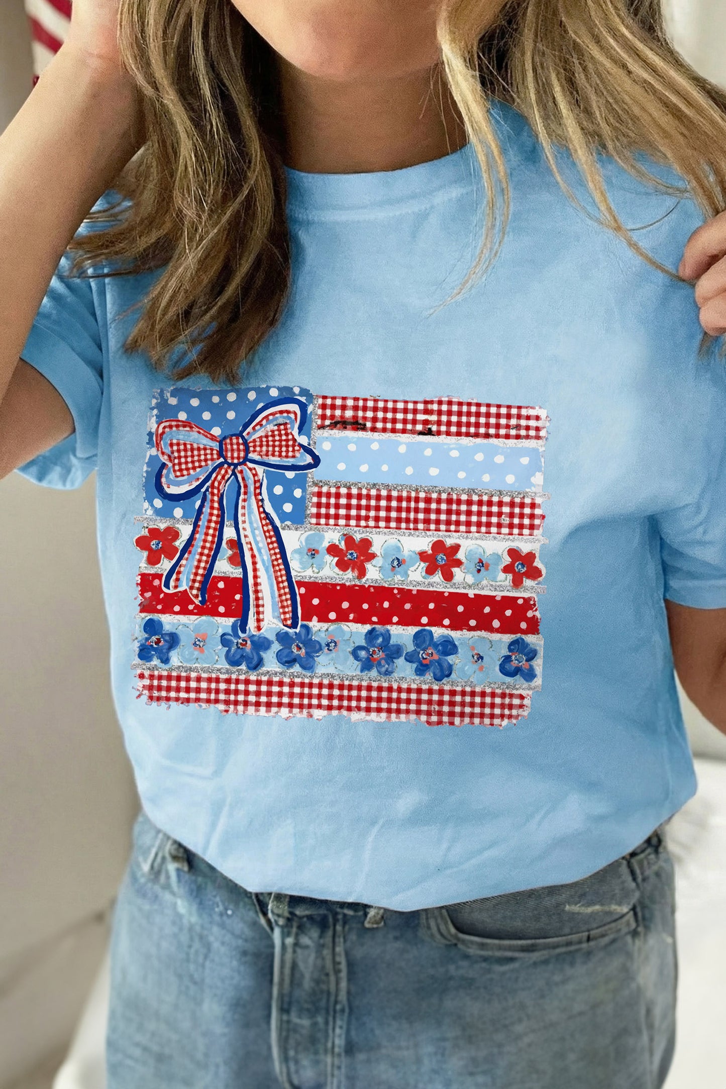 Independence Day Cotton Graphic Tee Casual Flag Print