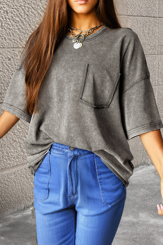 Philippine Gray Mineral Wash Half Sleeve Boyfriend Vintage T Shirt