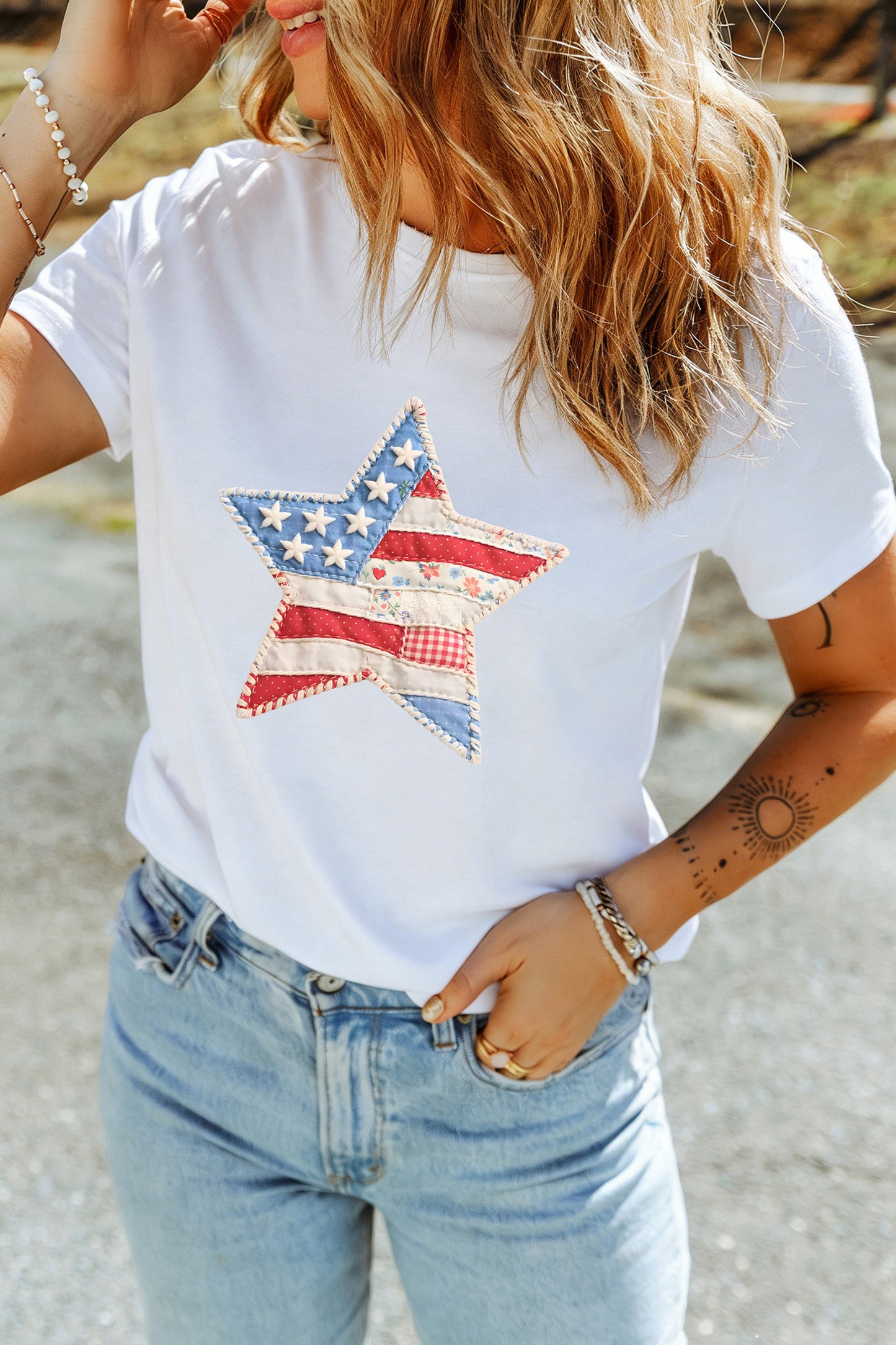 Star Cotton Blend Graphic Tee Patriotic Vintage Boutique