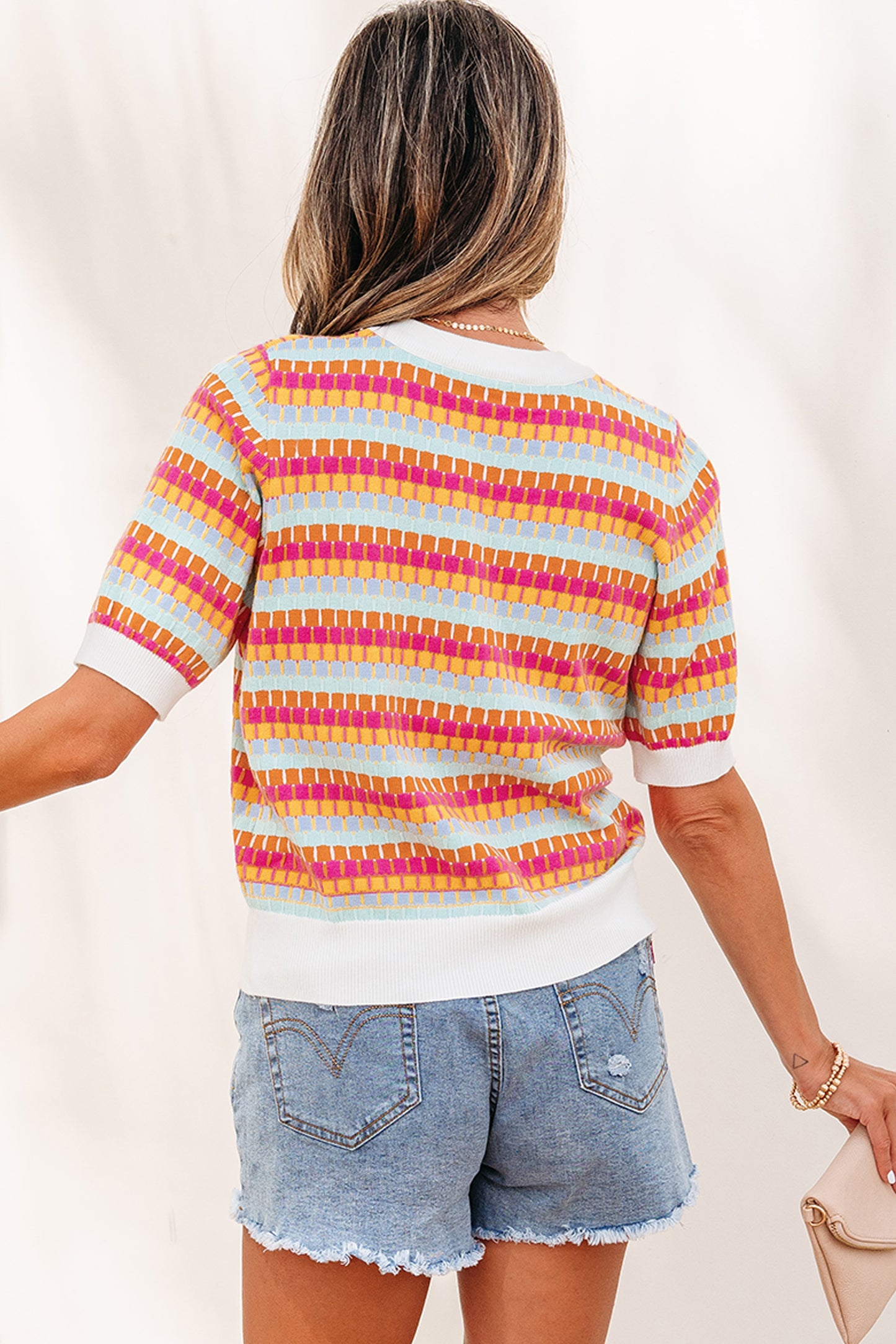 Textured Viscose Sweater Casual Short Sleeve Summer Top