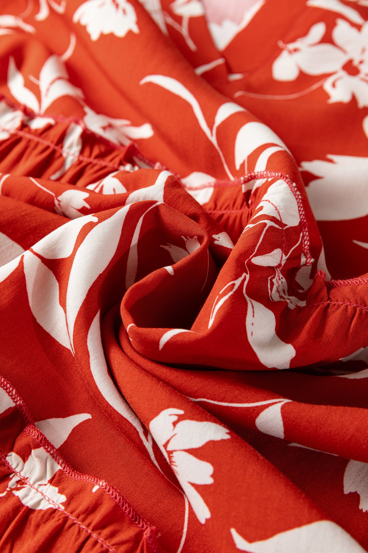 Sky Blue Boho Floral Print Lettuce Trim 3/4 Sleeve Mini Dress