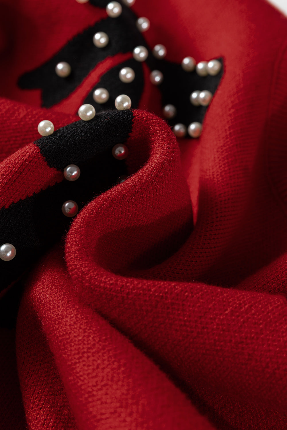 Pearl Embellished Bow Pattern Loose Sweater