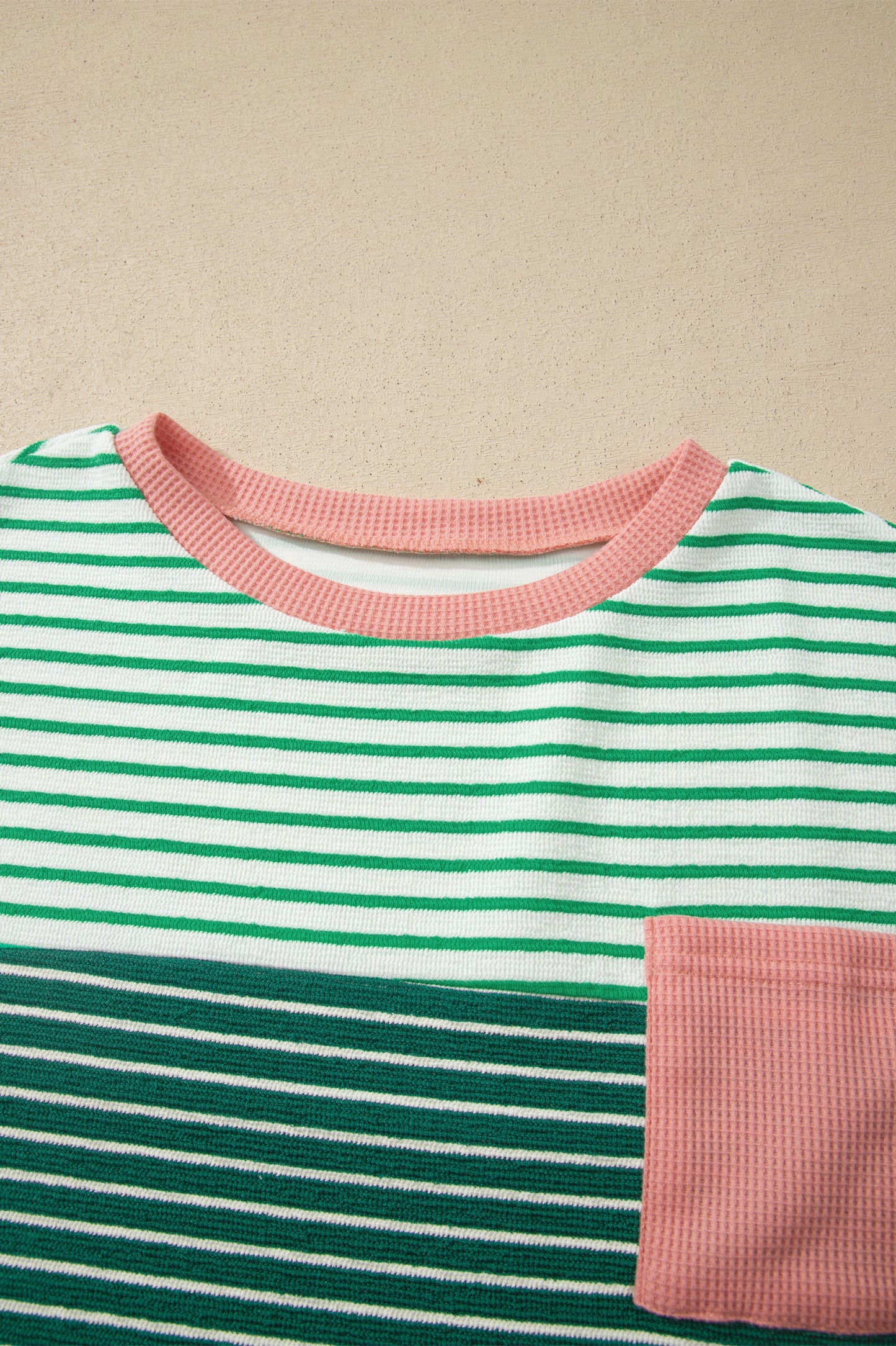 Striped Textured Tee Colorblock Pocket Casual Top