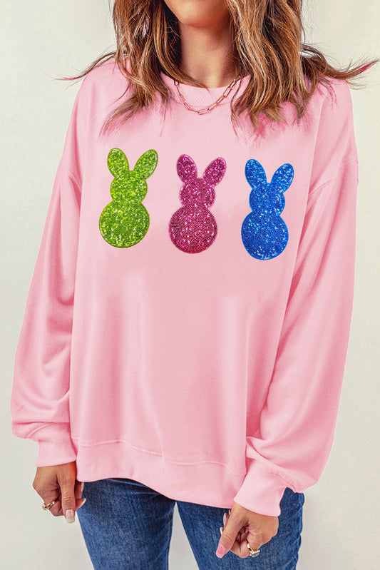 Pink Easter Bunny Patched Drop Shoulder Sweatshirt