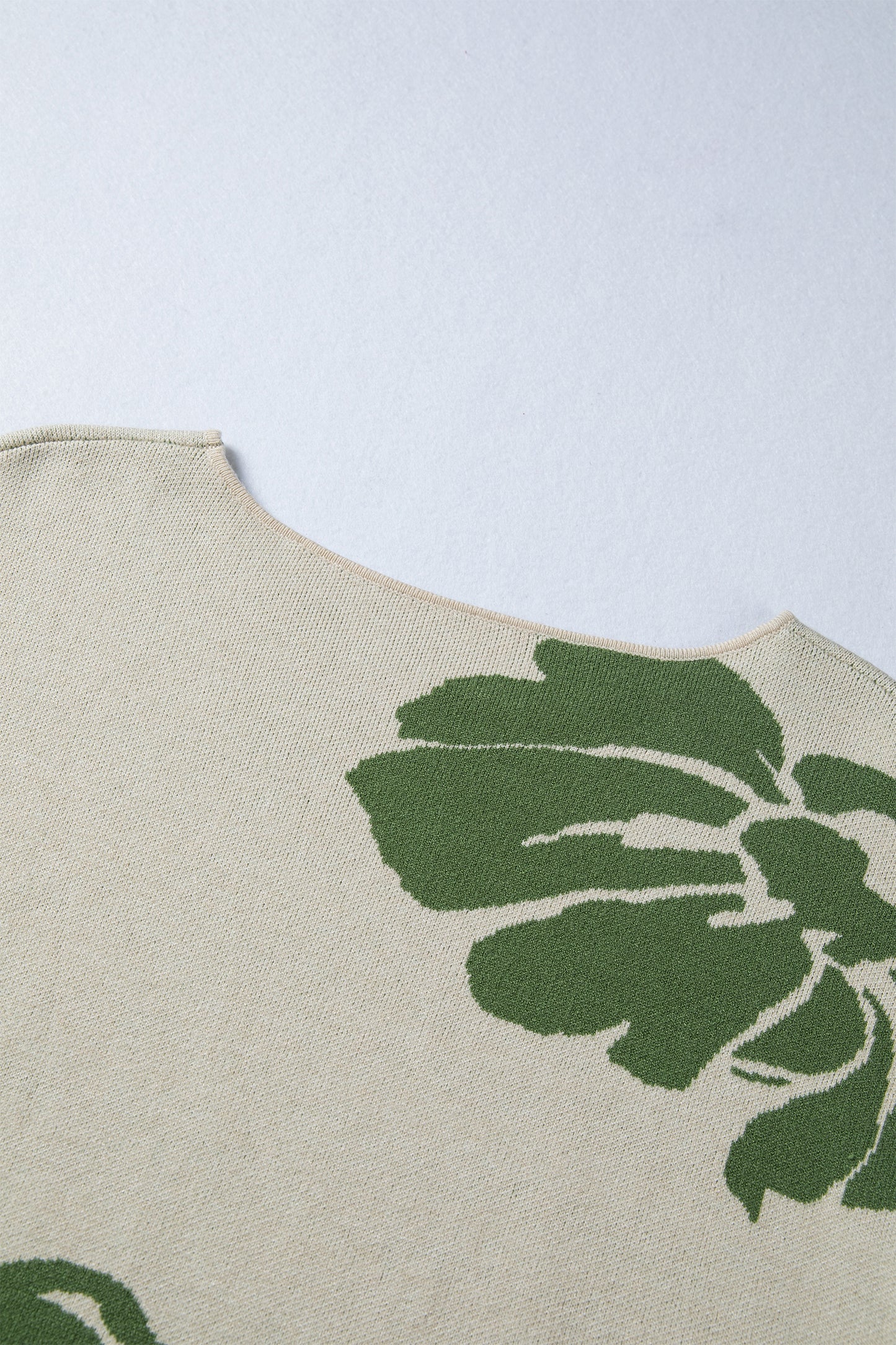 Beige Bold Flower Pattern Wide Sleeve Baggy Sweater