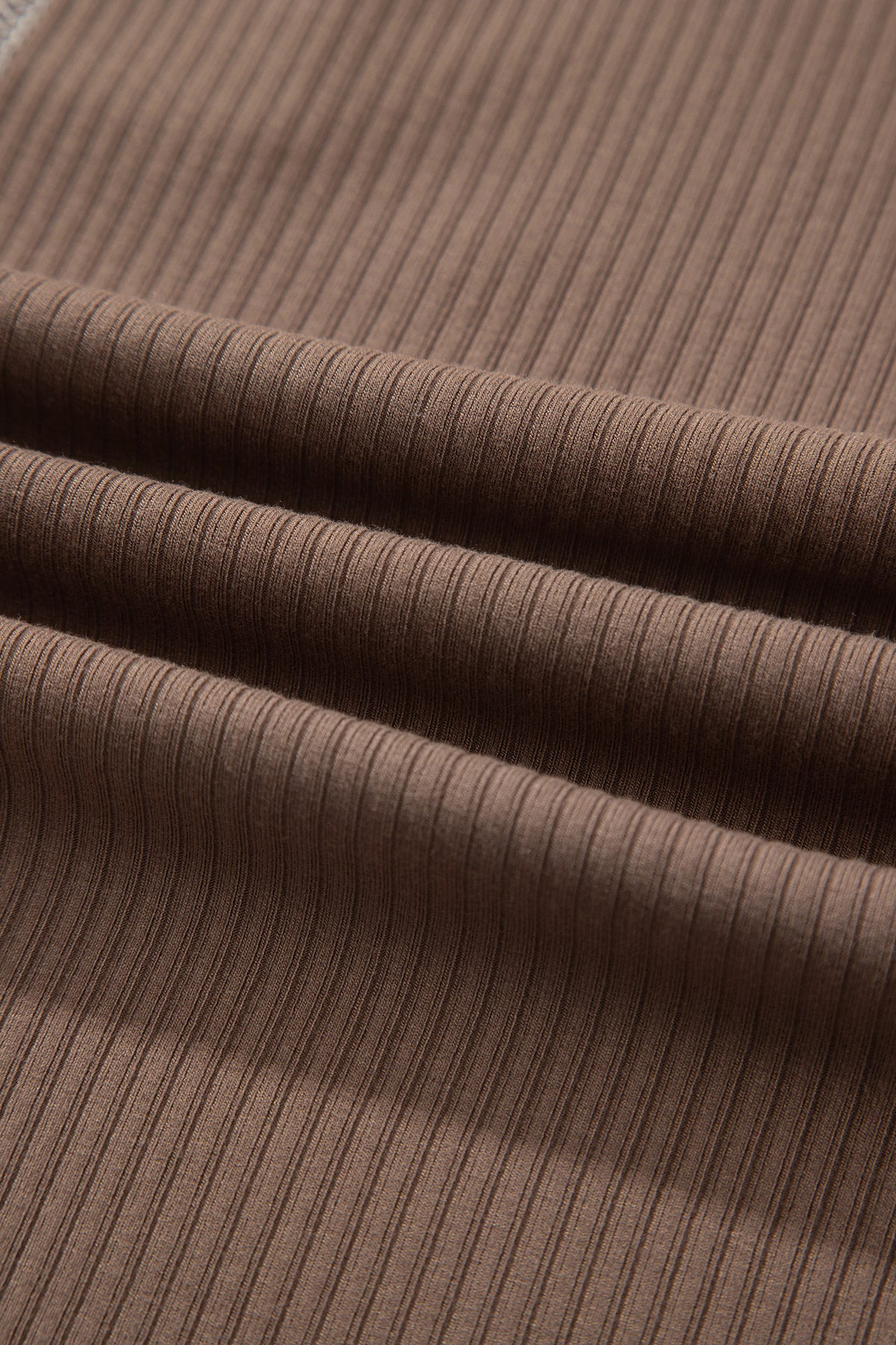 Dark Khaki V Neck Ribbed Stitched Detail Long Sleeve Top