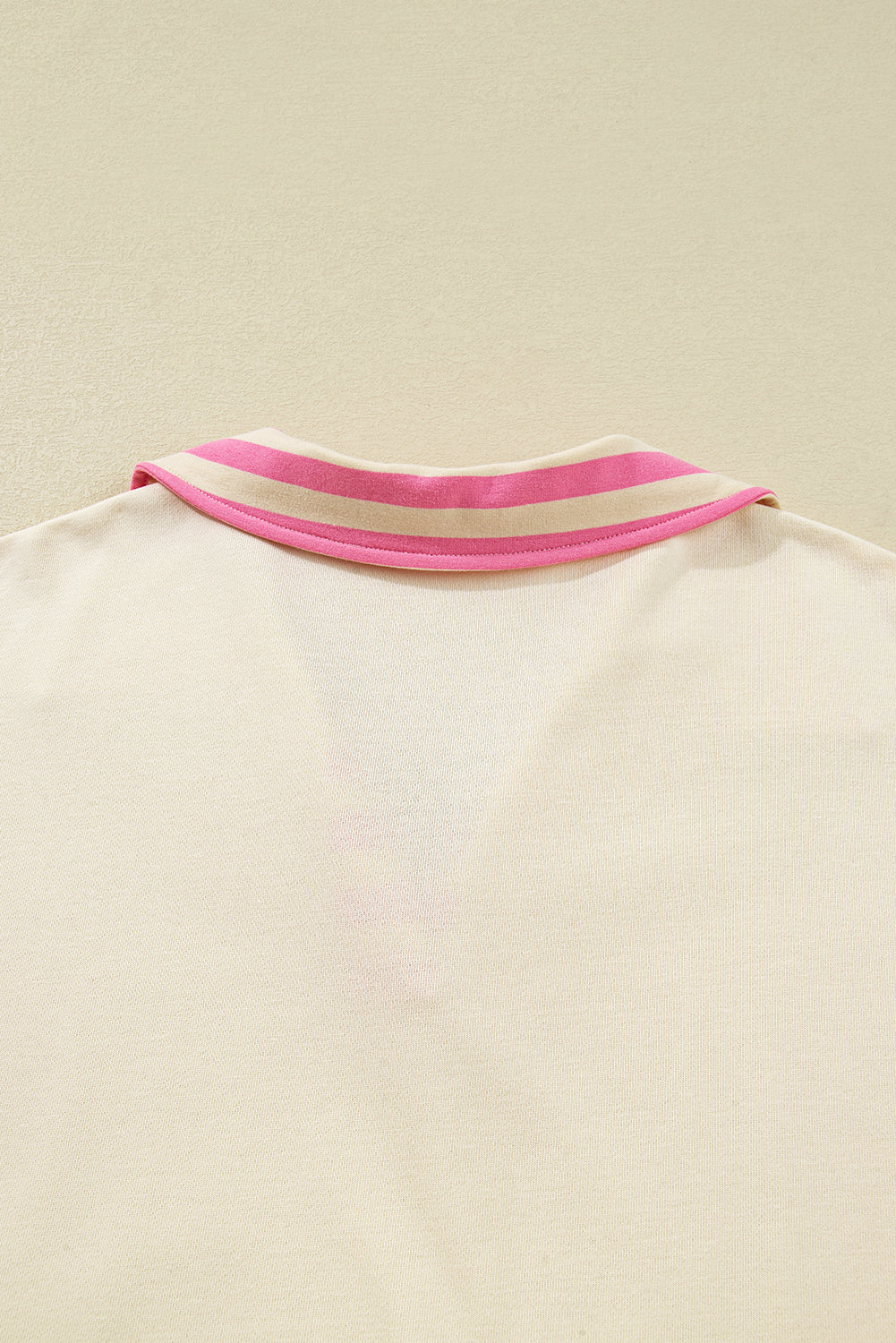 Pink Stripe Contrast Polo Collar Drop Shoulder Patchwork Plus Size Pullover