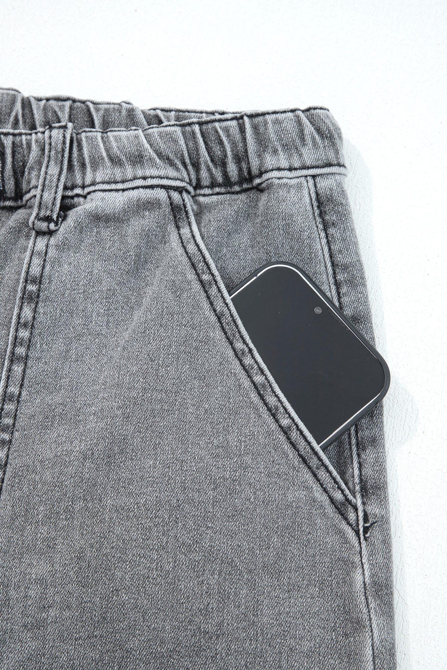 Beau Blue Drawstring Seam Detail Raw Hem Wide Leg Denim Pants