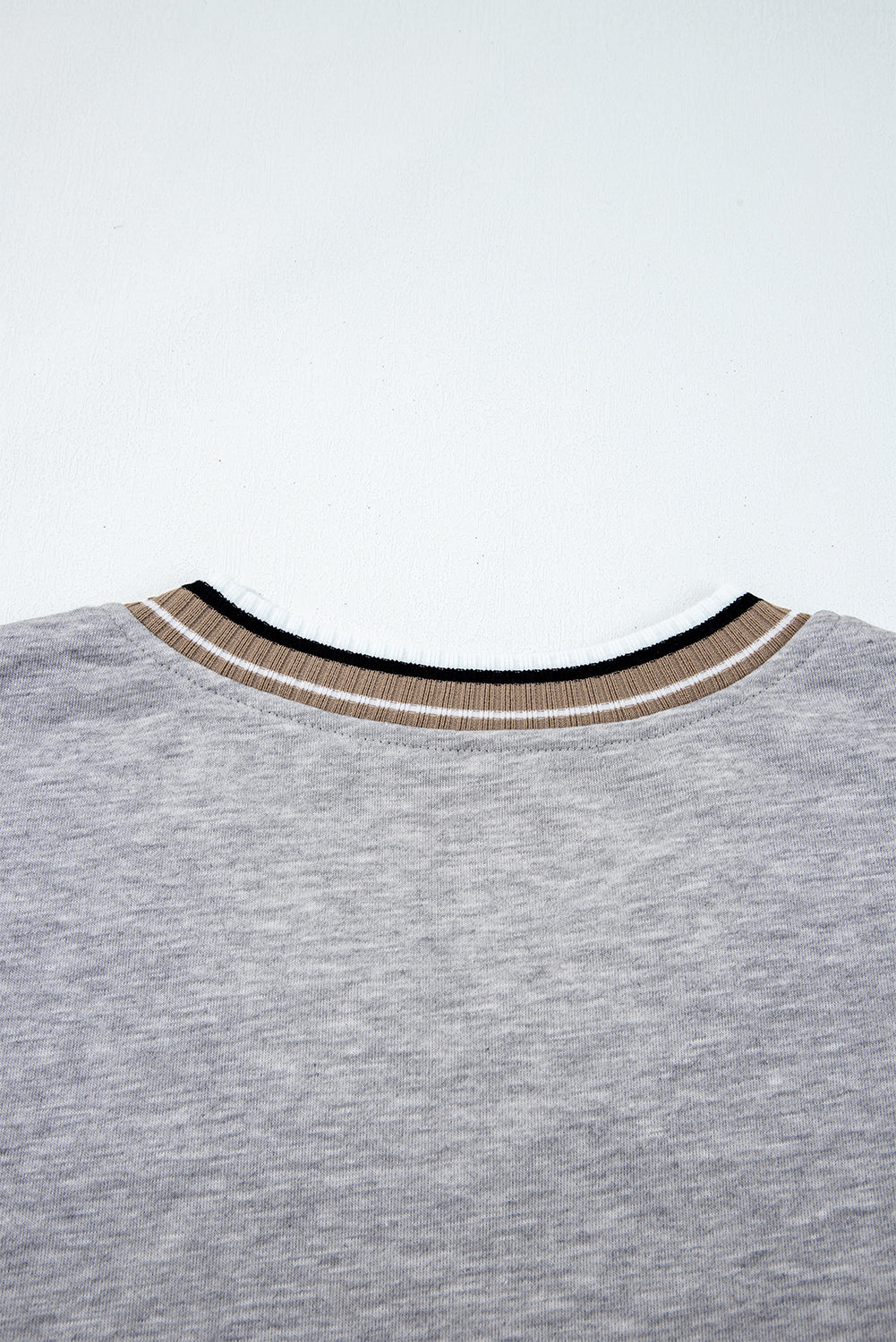Gray Varsity Contrast Striped Trim V Neck Sweatshirt
