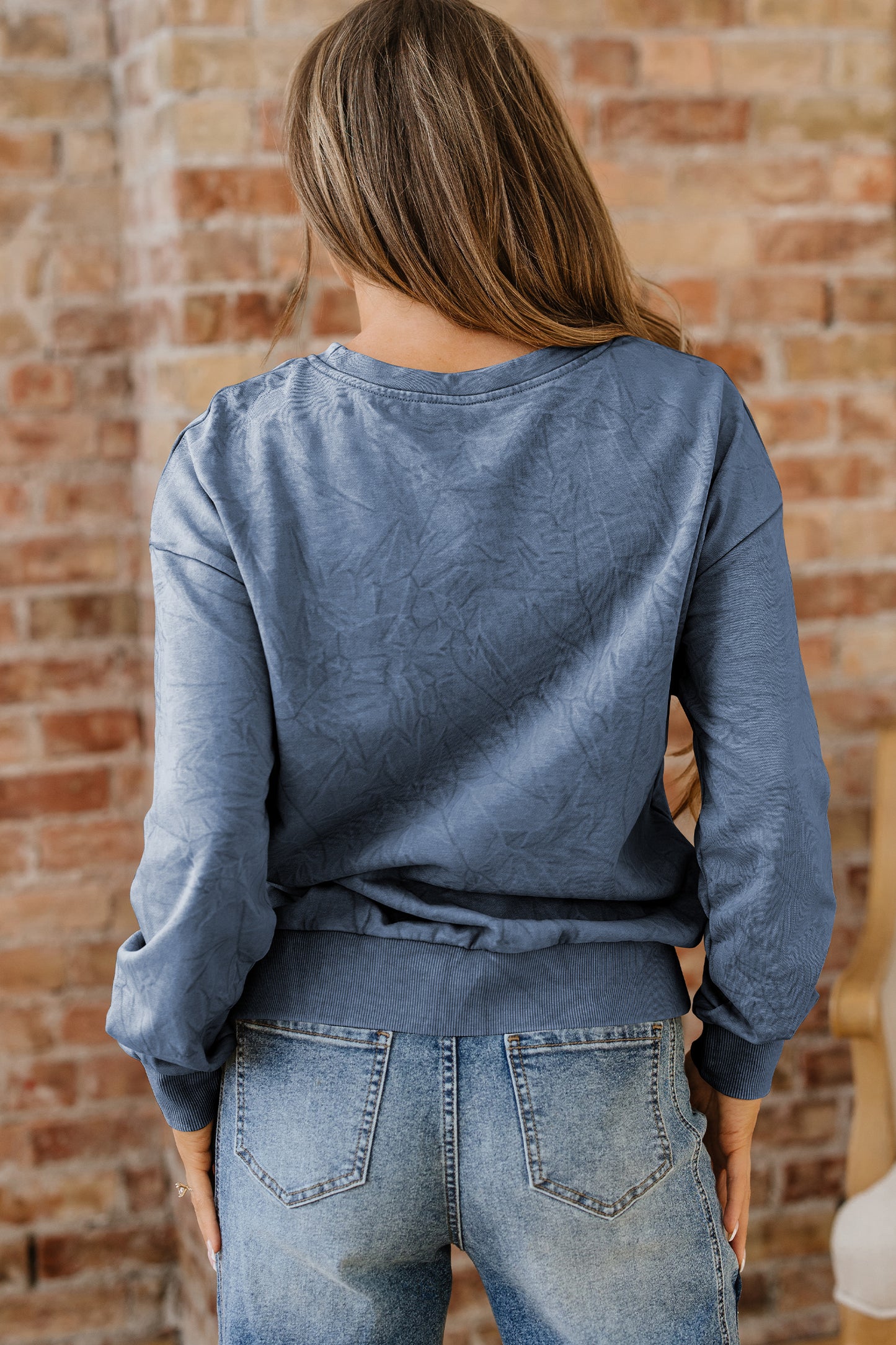 Saved by grace Letter Embroidery Mineral Wash Loose Sweatshirt
