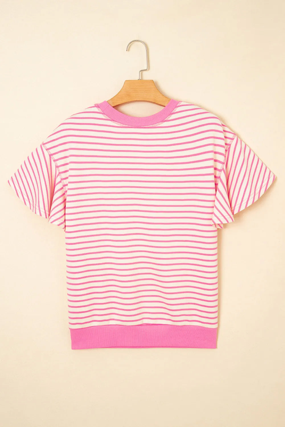 Sachet Pink Striped Sequin USA Flag Inspire Balloon Dog Patched Ruffled Short Sleeve Top
