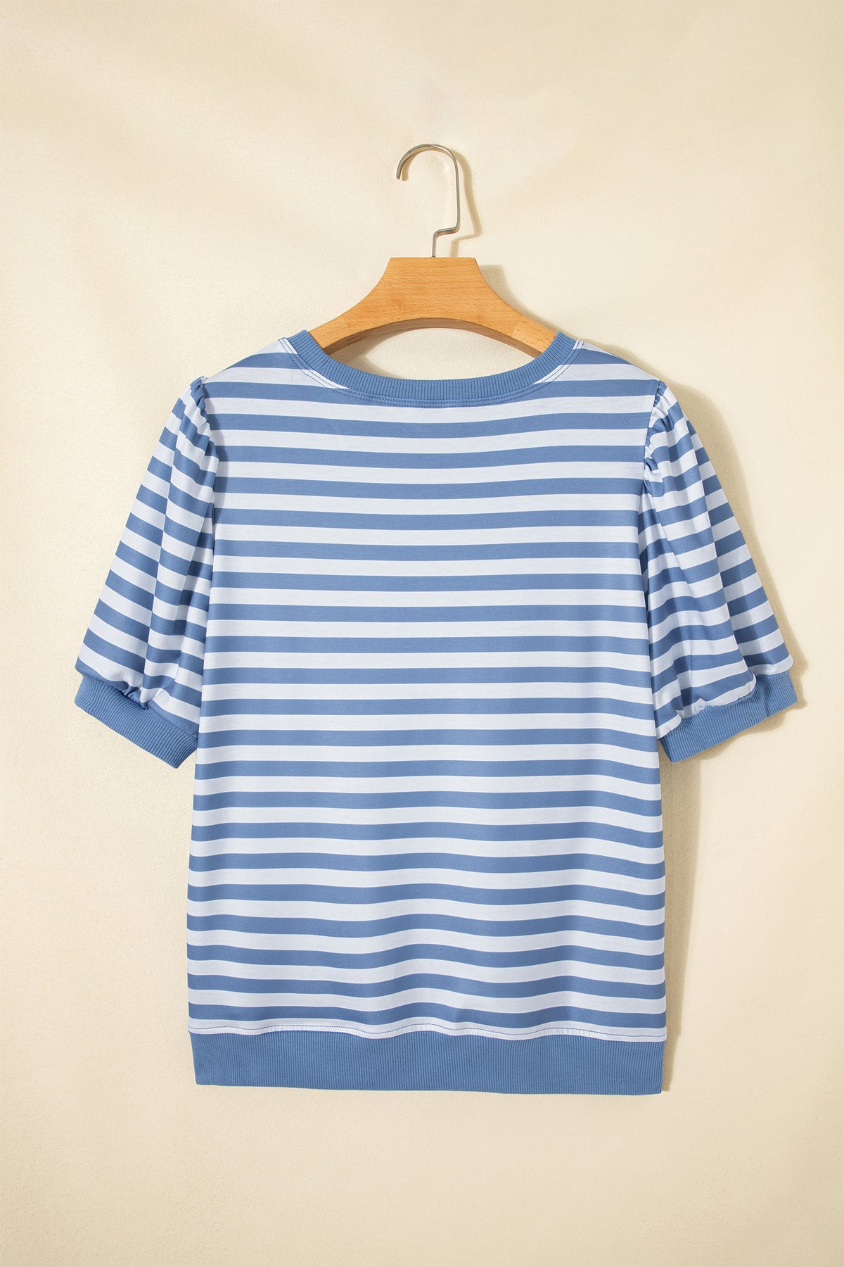 Khaki Stripe Short Bubble Sleeve T Shirt