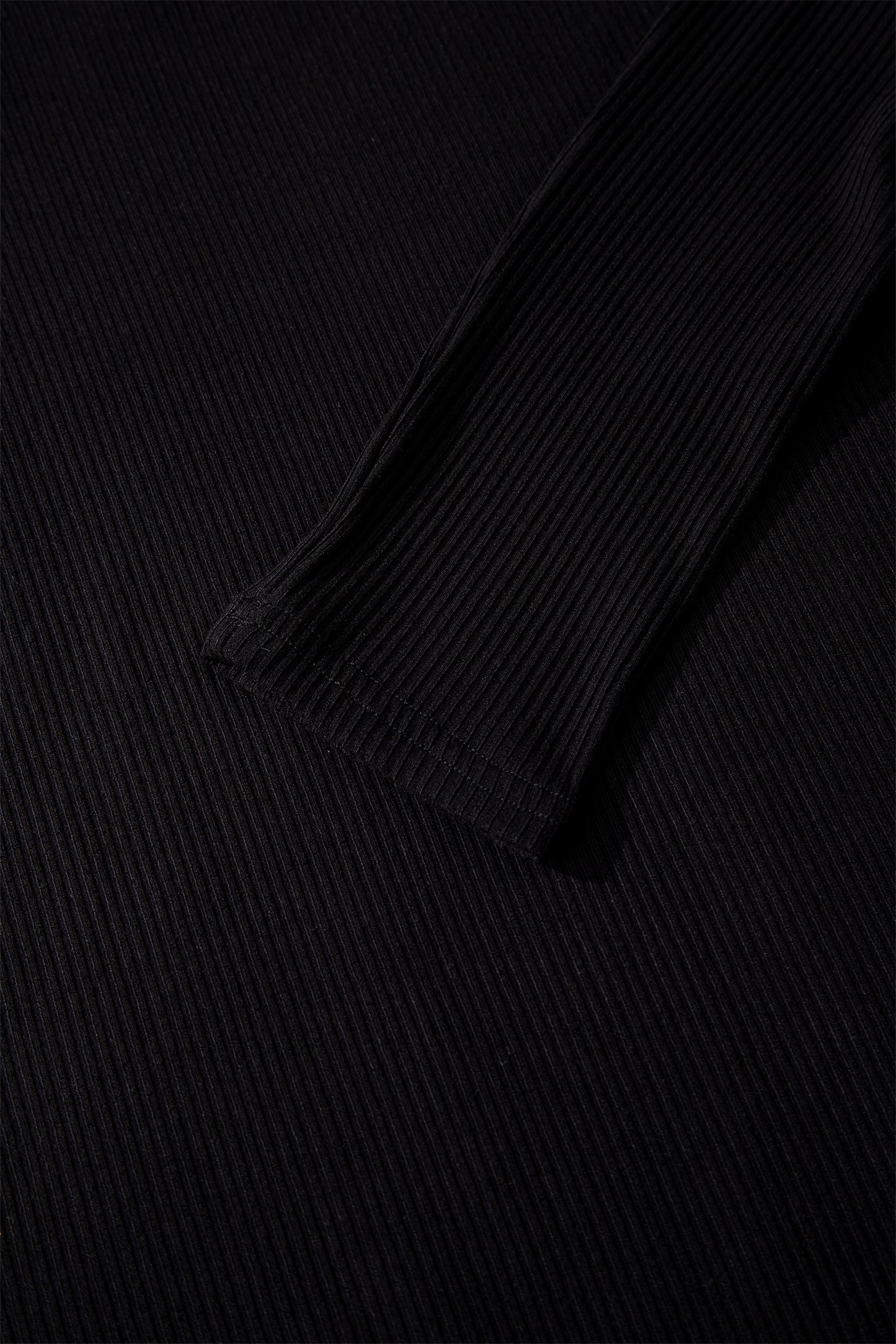 Black Ribbed Long Sleeve Crew Neck Solid Color Bodysuit
