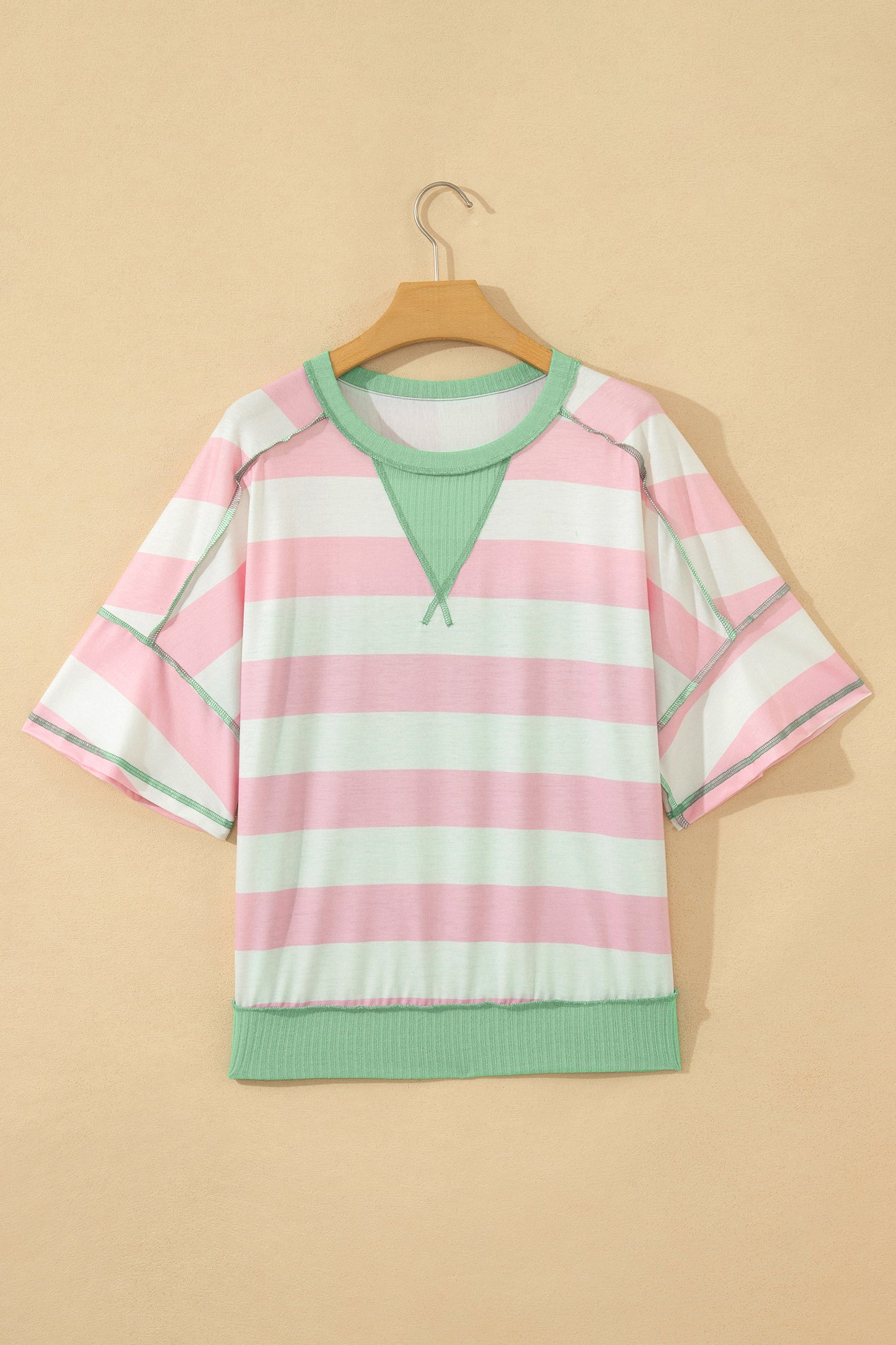 Striped Knit Top Oversized Color Block Boutique Tee
