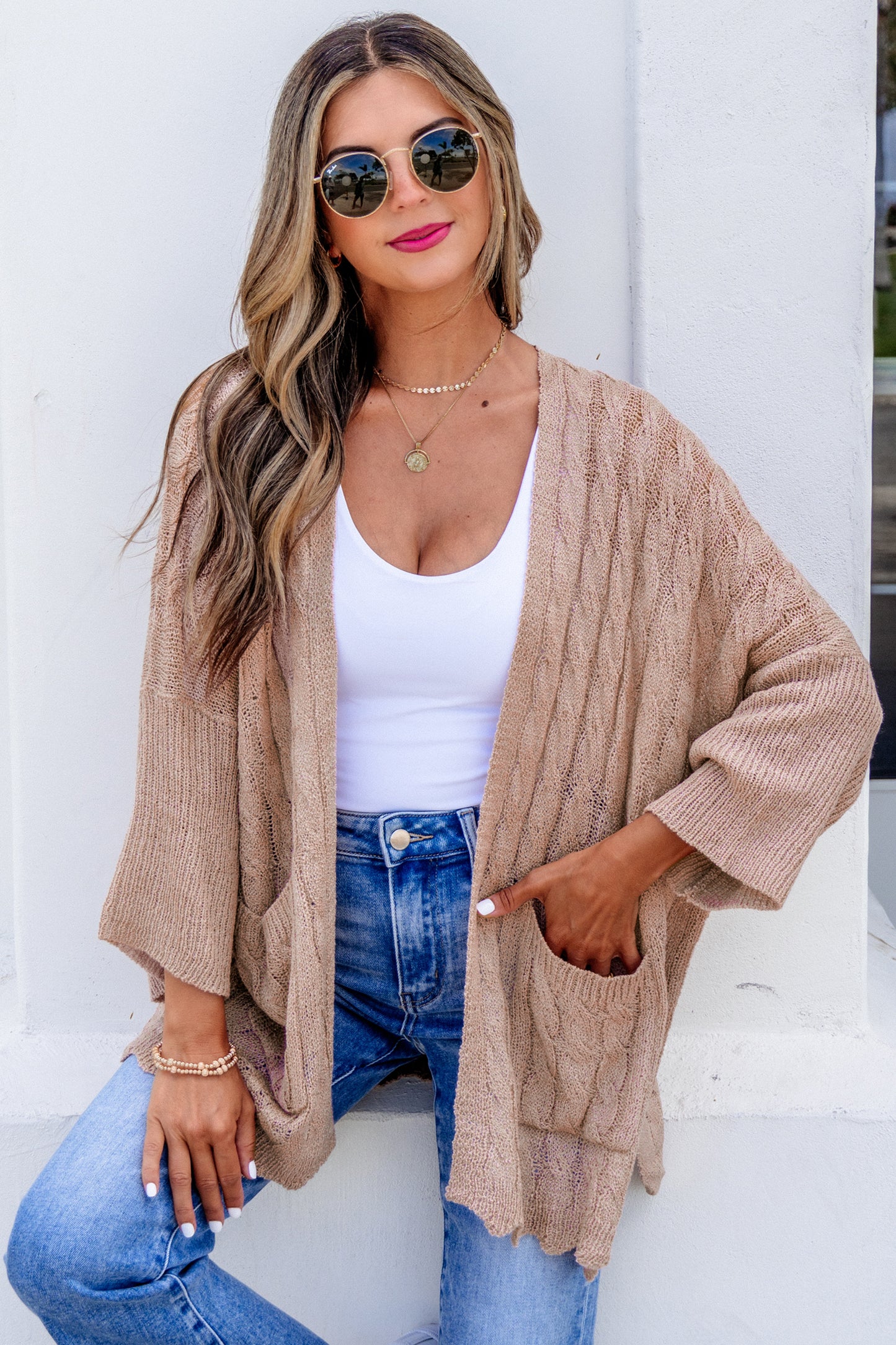 Open Knit Acrylic Cardigan Beach Boho Lightweight