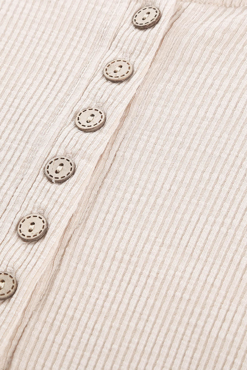 Beige Crochet Lace Hem Sleeve Button Top