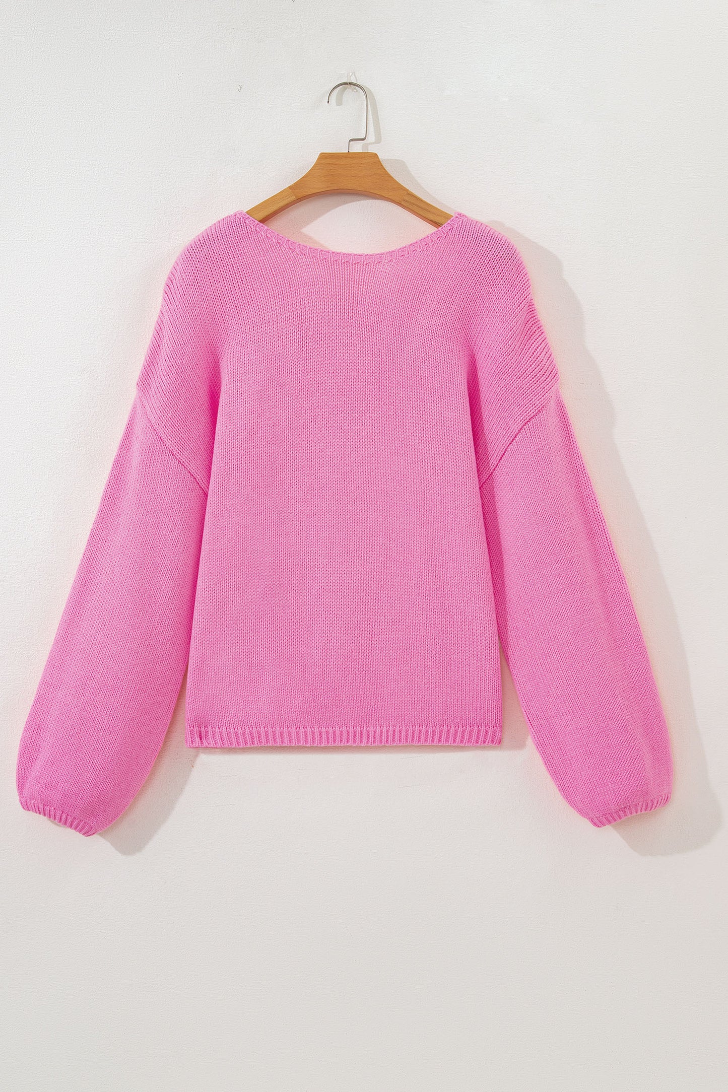 Fiery Red Festive Bow Backless Bubble Sleeve Sweater