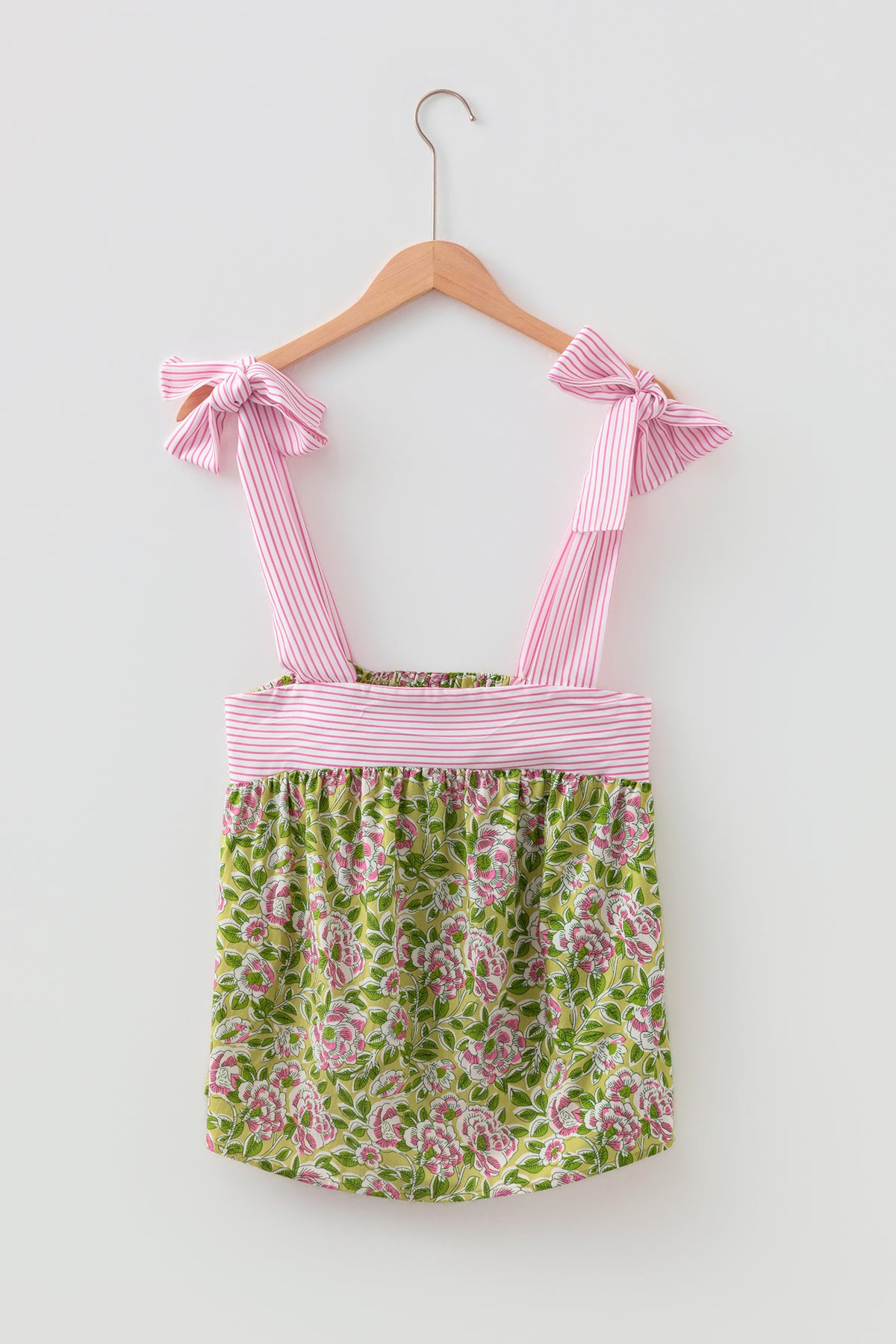 Green Floral Printed Knot Straps Babydoll Tank Top
