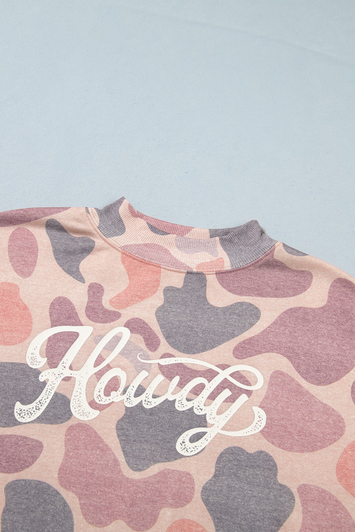 Multicolour Camo Print Howdy Western Style Baggy Pullover Sweatshirt
