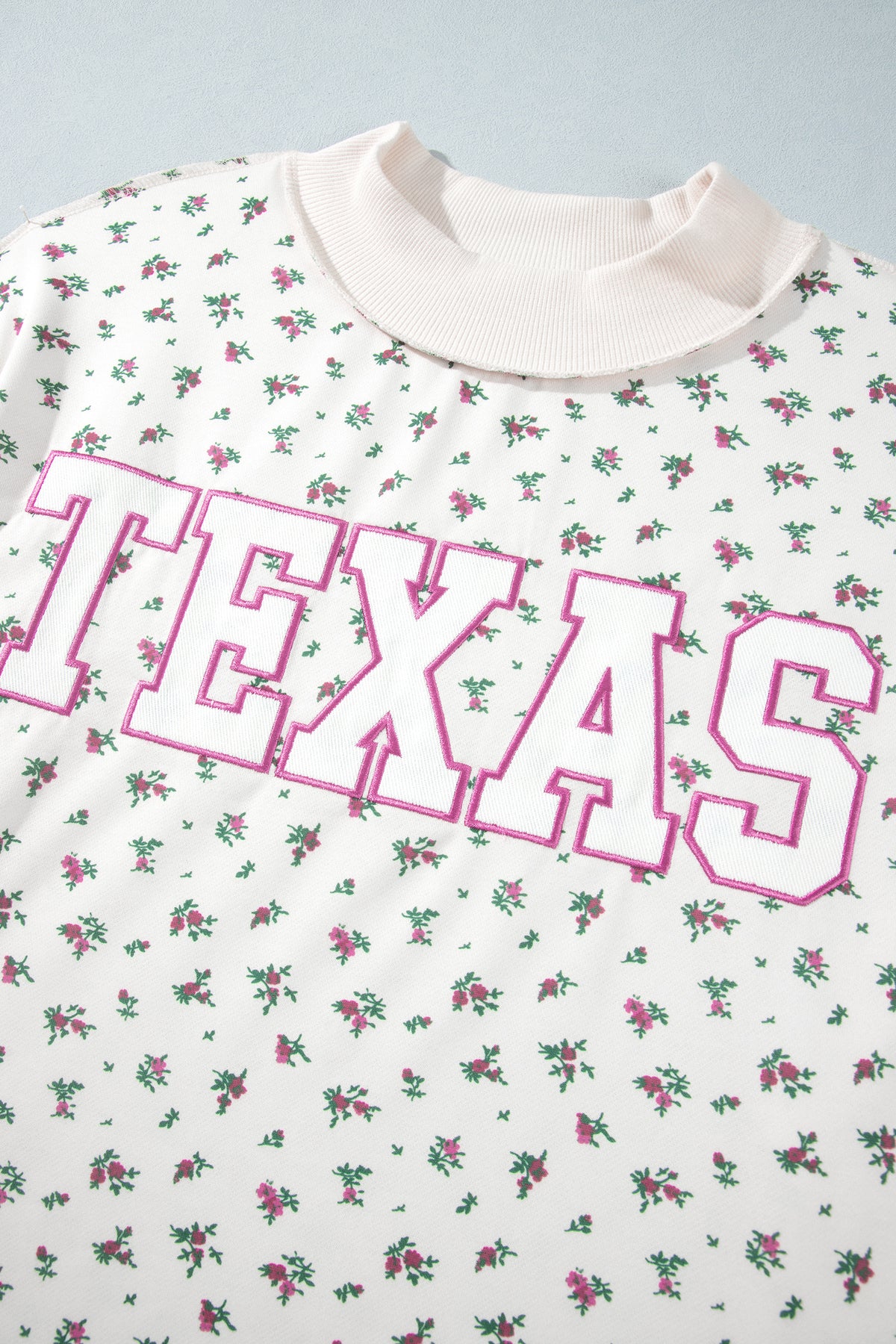 Apricot Floral Print Texas Long Sleeve Ribbed Neck Tunic Plus Size Sweatshirt