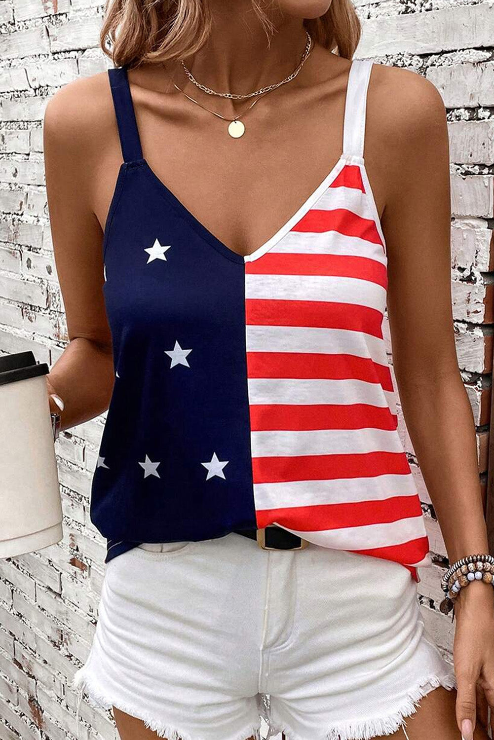 Red Independence Day Stars and Stripes Printed Casual Tank Top