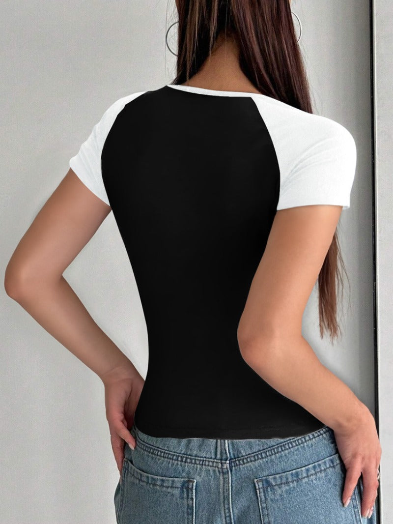 Spring 2025 Slim U Neck Collision Short Sleeve Top Women's T-Shirt