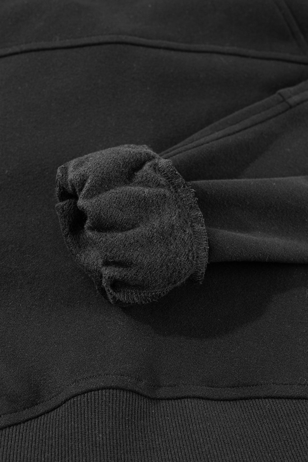 Black Zip Up Stand Collar Ribbed Thumbhole Sleeve Sweatshirt