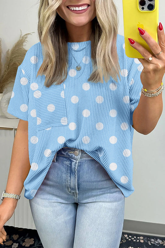 Sky Blue Raised Rib Polka Dot Oversize Tee